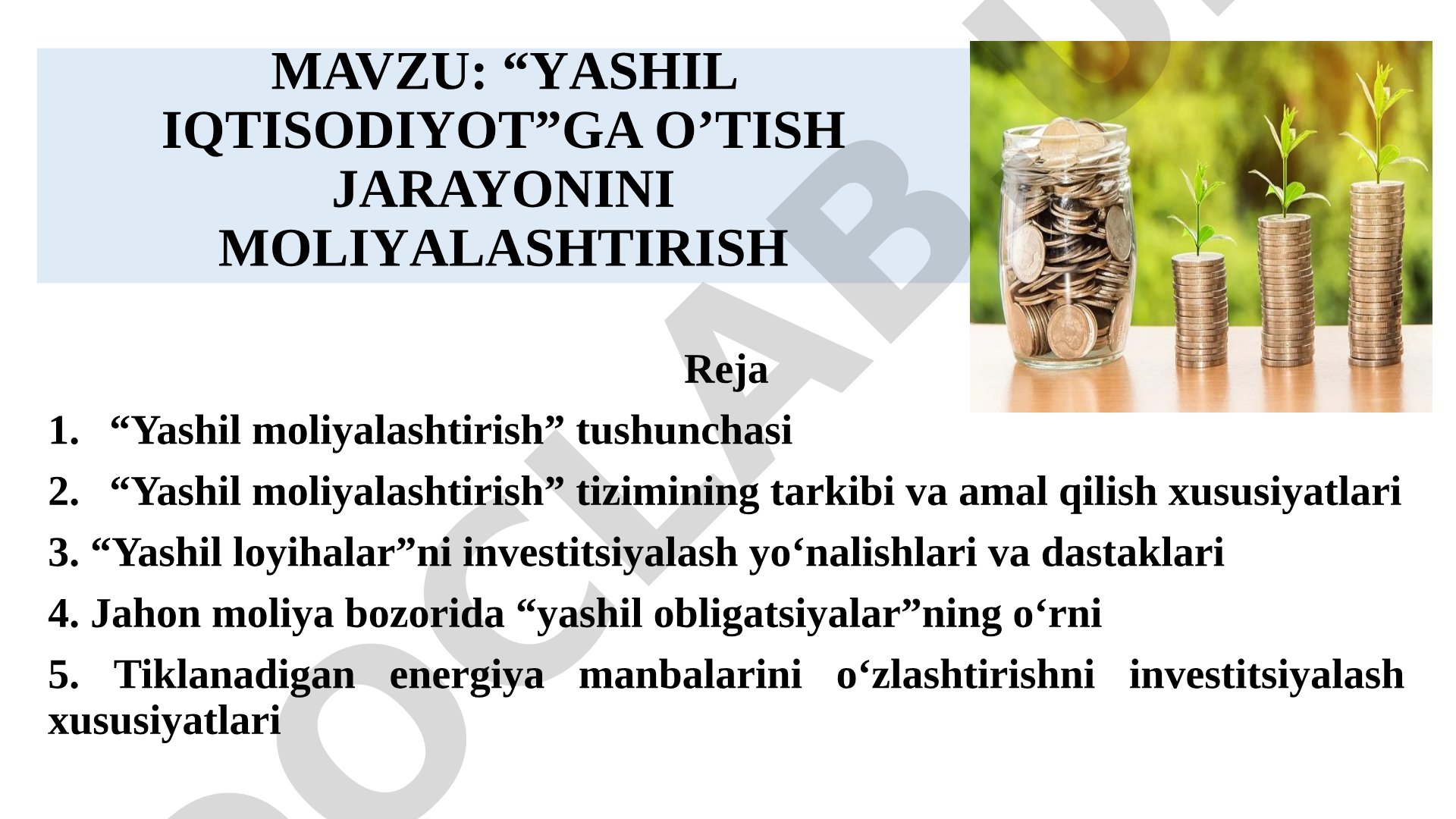 Yashil Iqtisodiyotni Moliyalashtirish