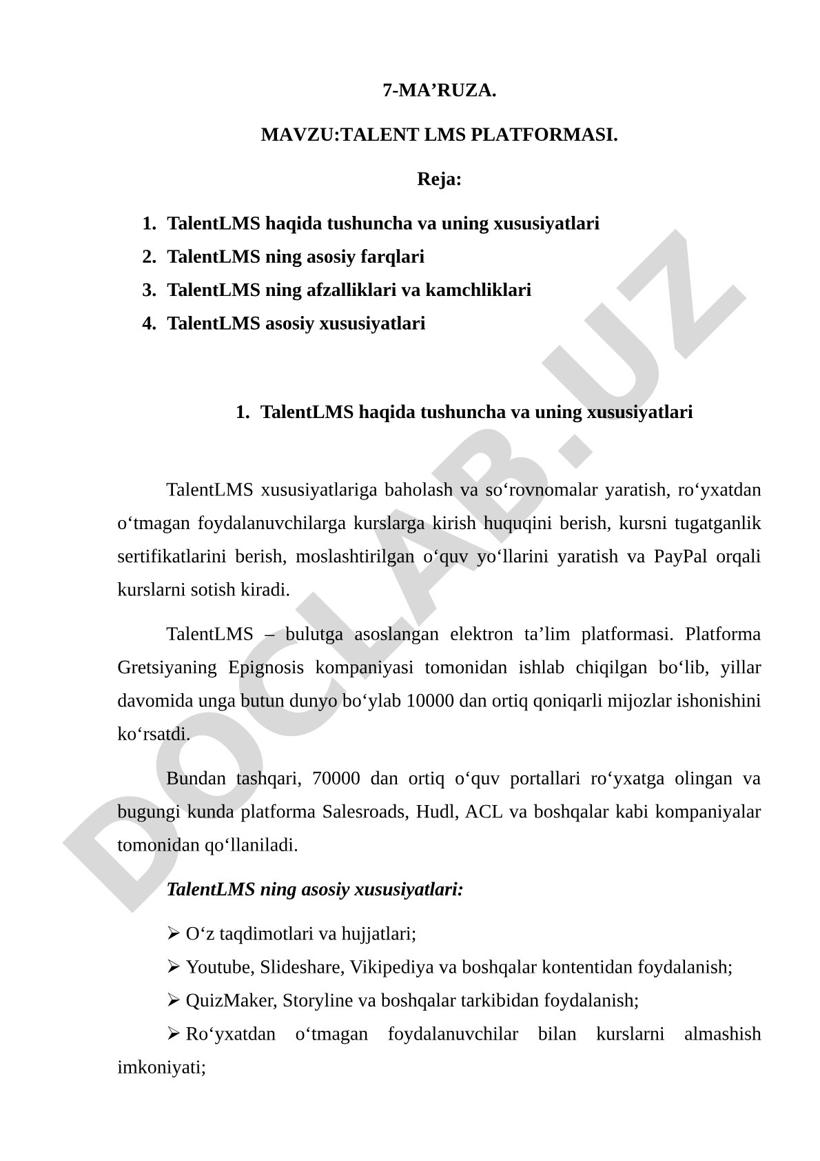 TalentLMS platformasi