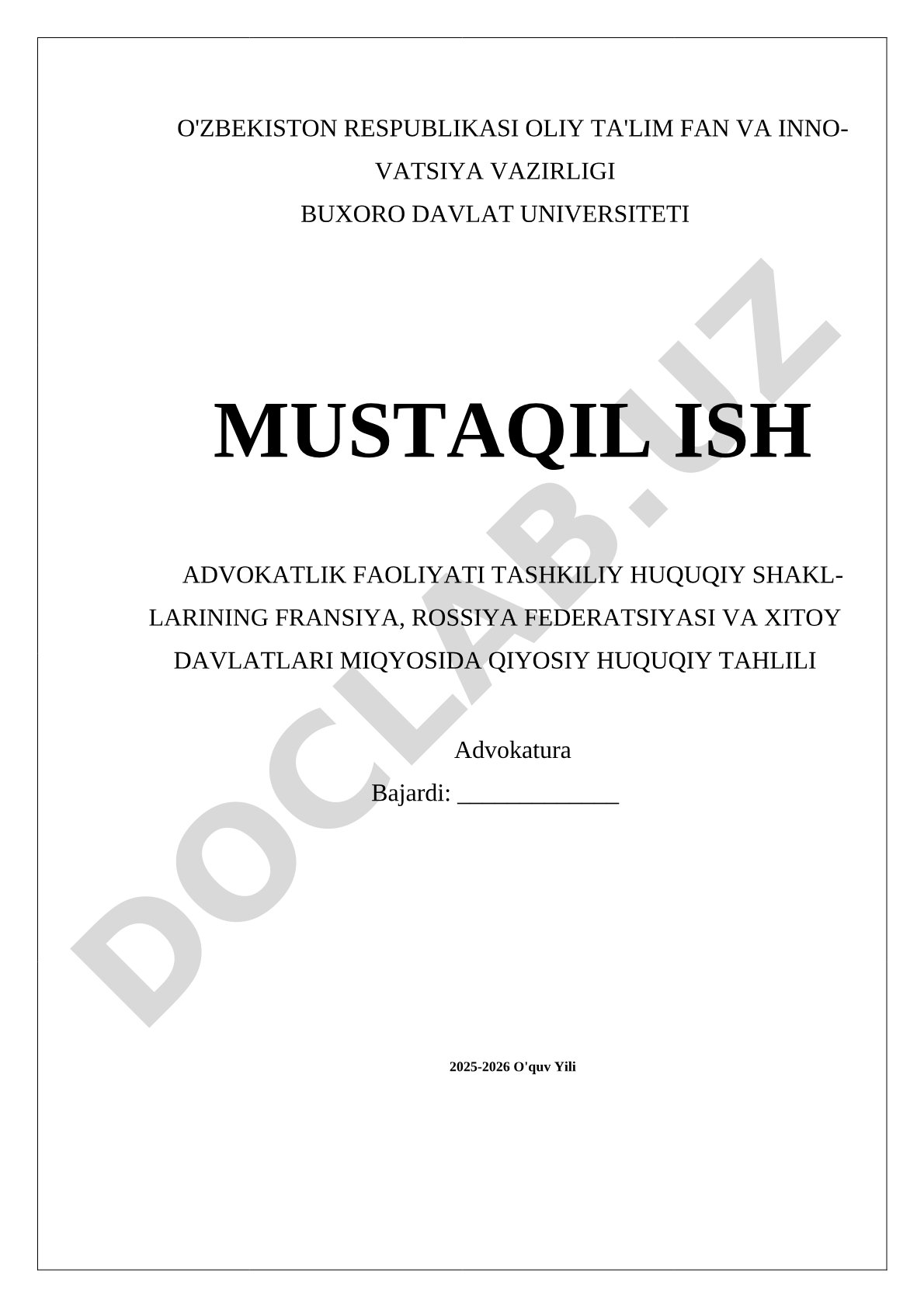 Advokatlik Faoliyatining Qiyosiy Huquqiy Tahlili