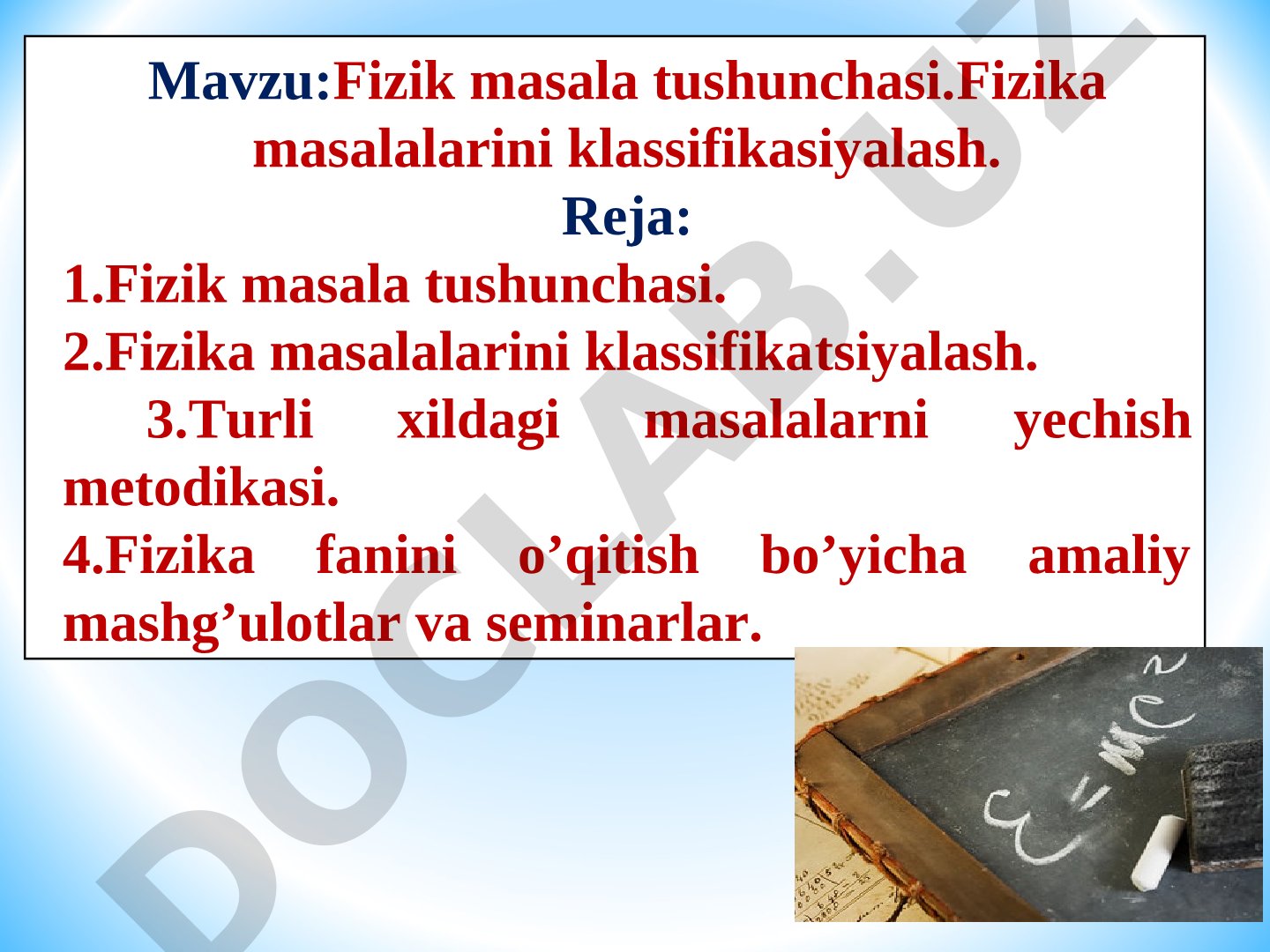 Fizik masala tushunchasi va klassifikatsiyalash