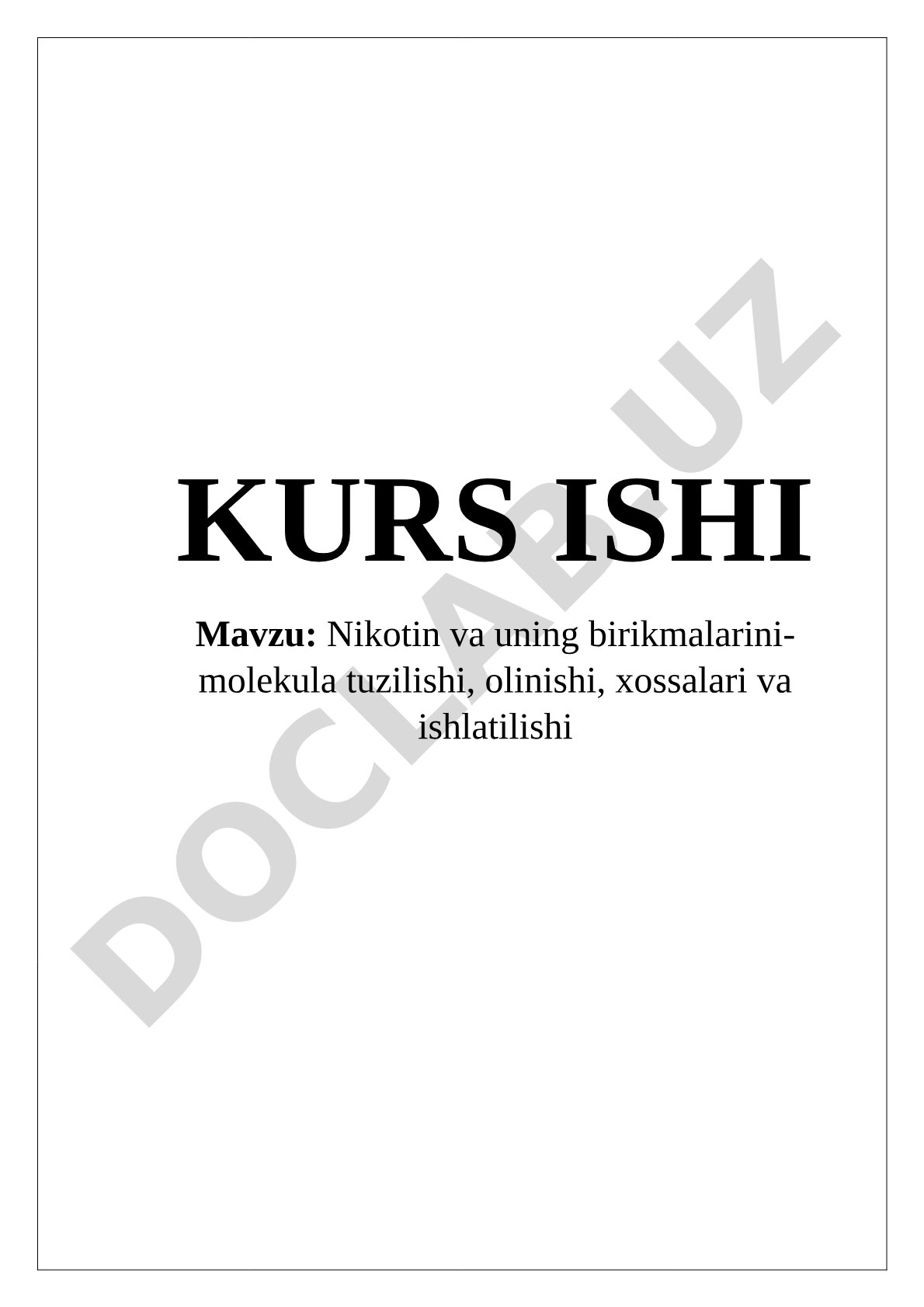 Nikotin va uning birikmalari kurs ishi