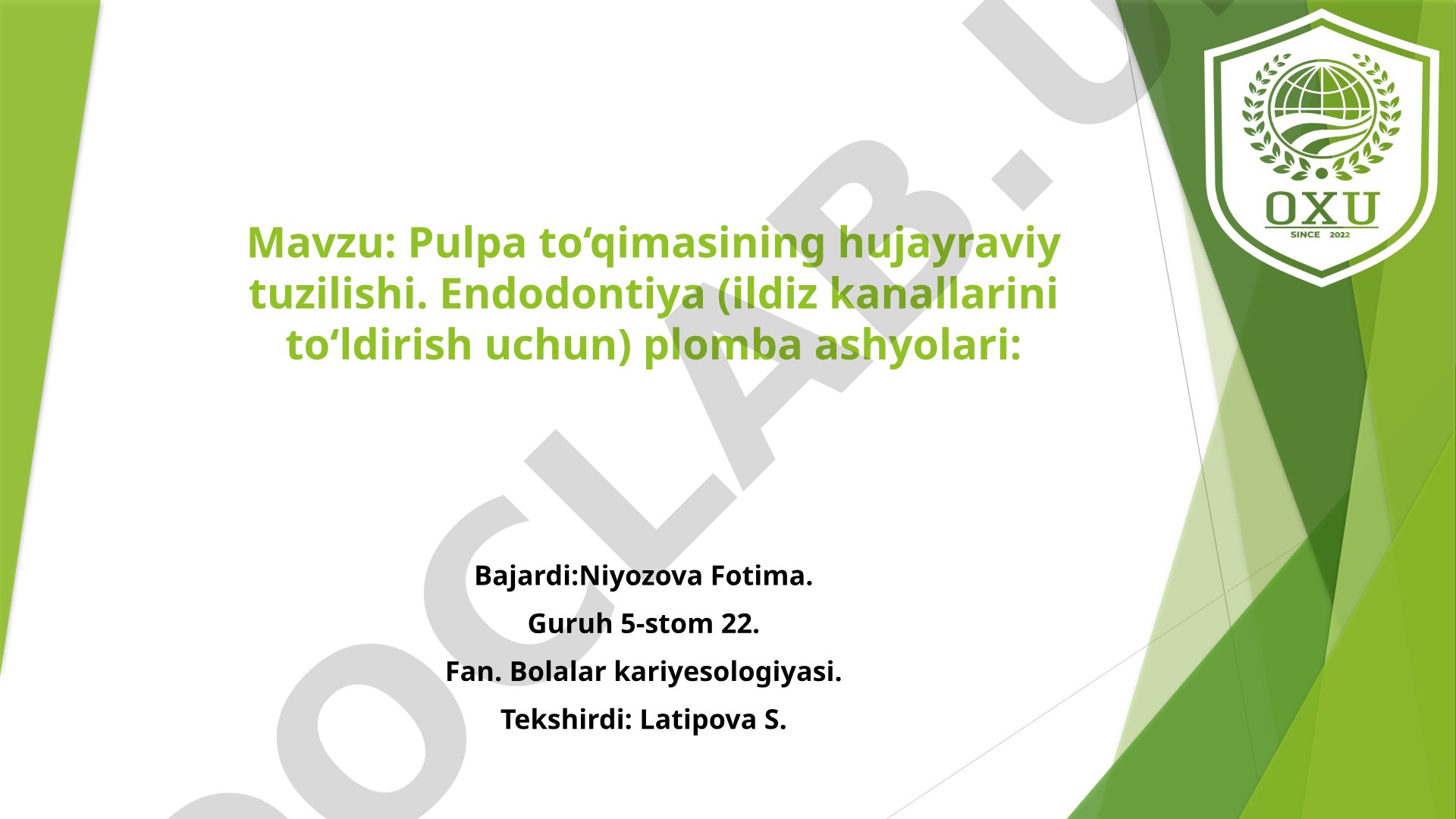 Pulpa to'qimasi va endodontik plomba ashyolari