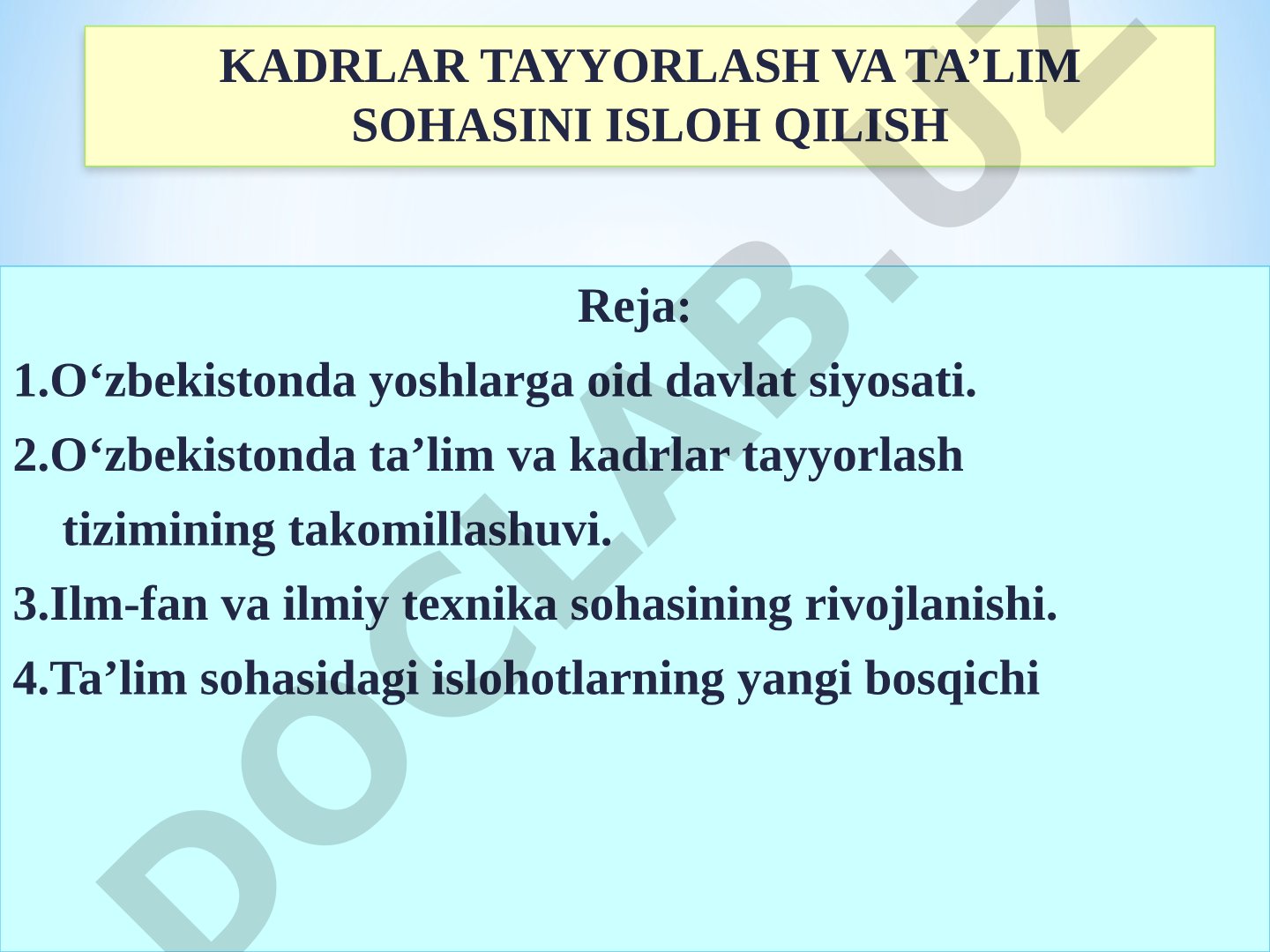 O'zbekistonda Yoshlar Siyosati va Ta'lim Islohotlari