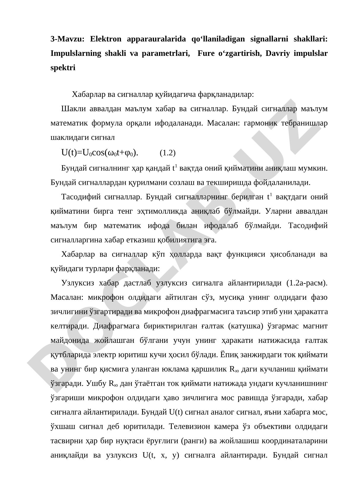 Elektron Signallar va Spektral Tahlil