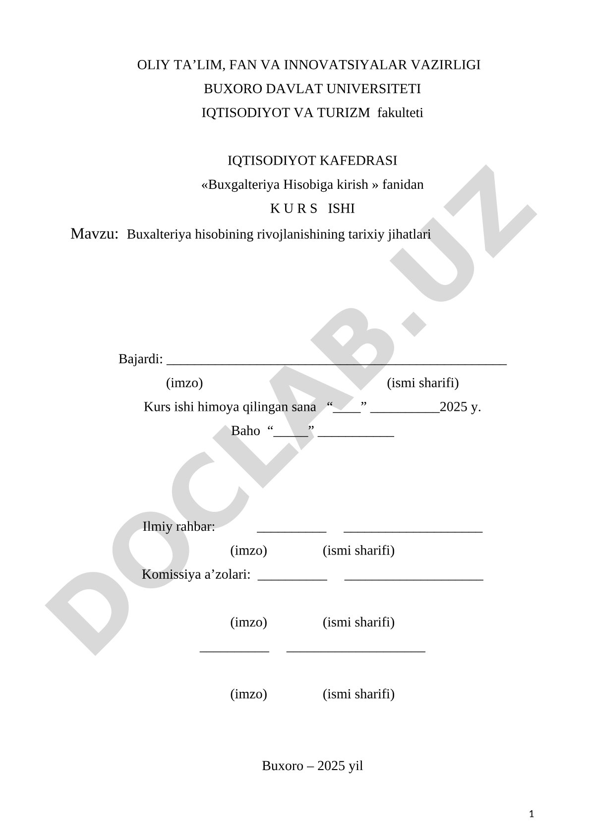 Buxgalteriya hisobining rivojlanishining tarixiy jihatlari kurs ishi