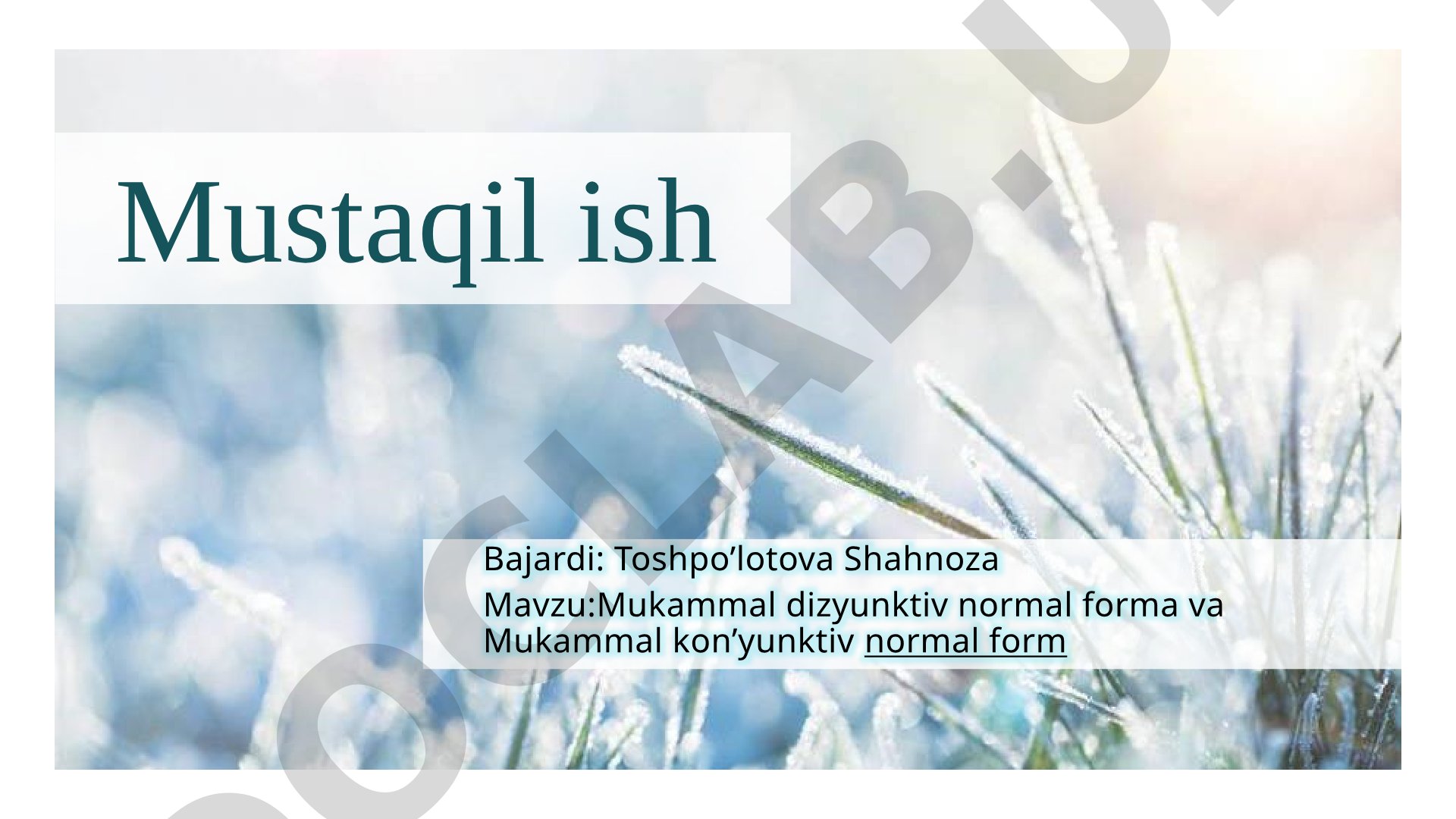 Mukammal Diz'yunktiv va Kon'yunktiv Normal Shakllar