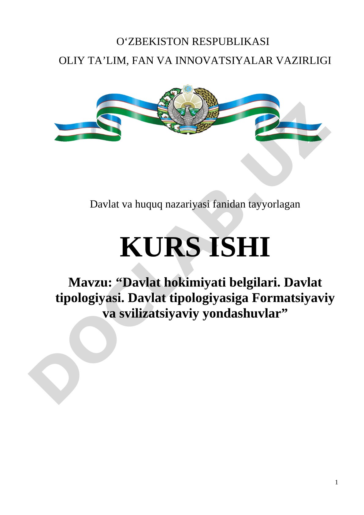 Davlat hokimiyati va tipologiyasi kurs ishi