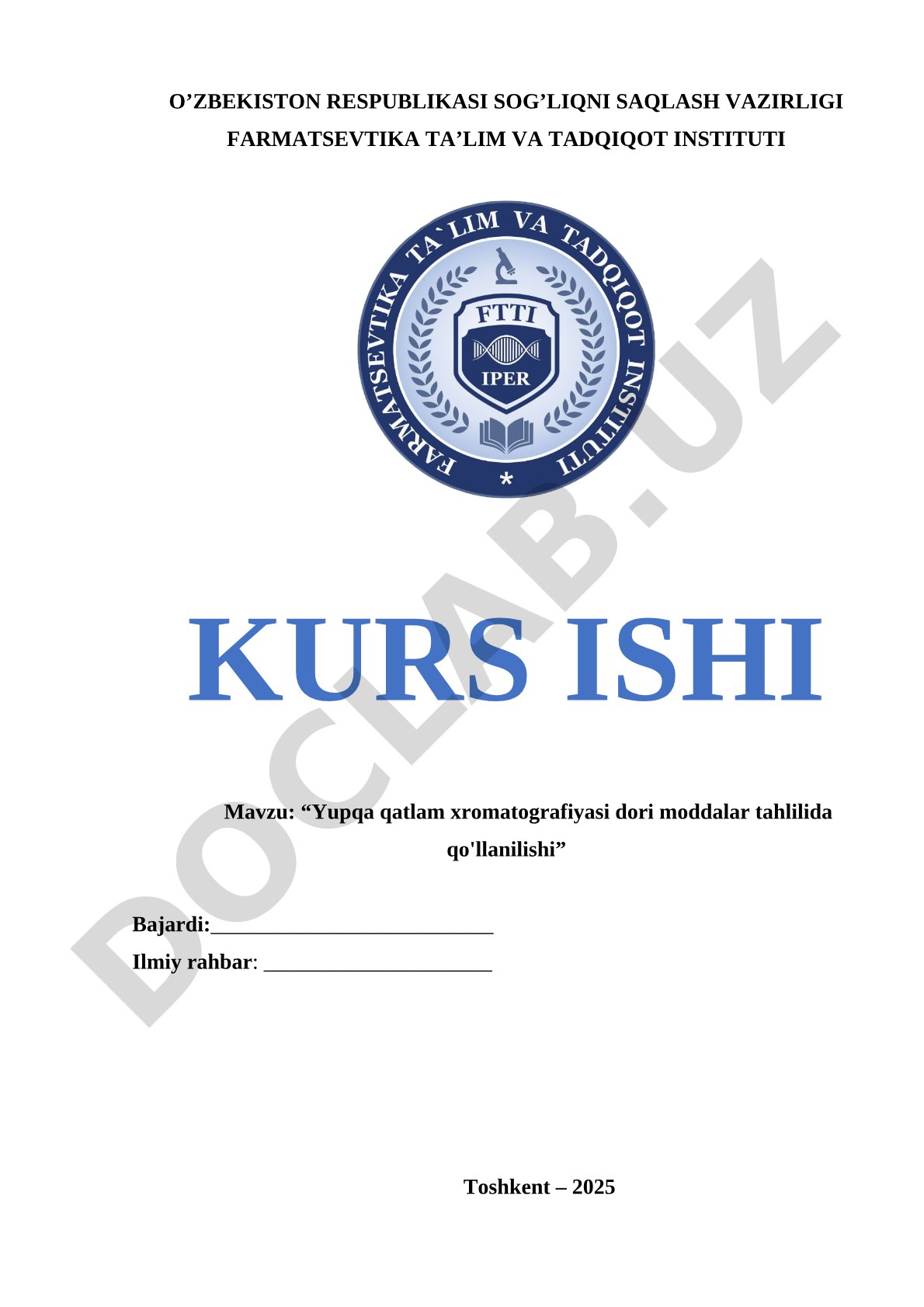 Yupqa qatlam xromatografiyasi kurs ishi