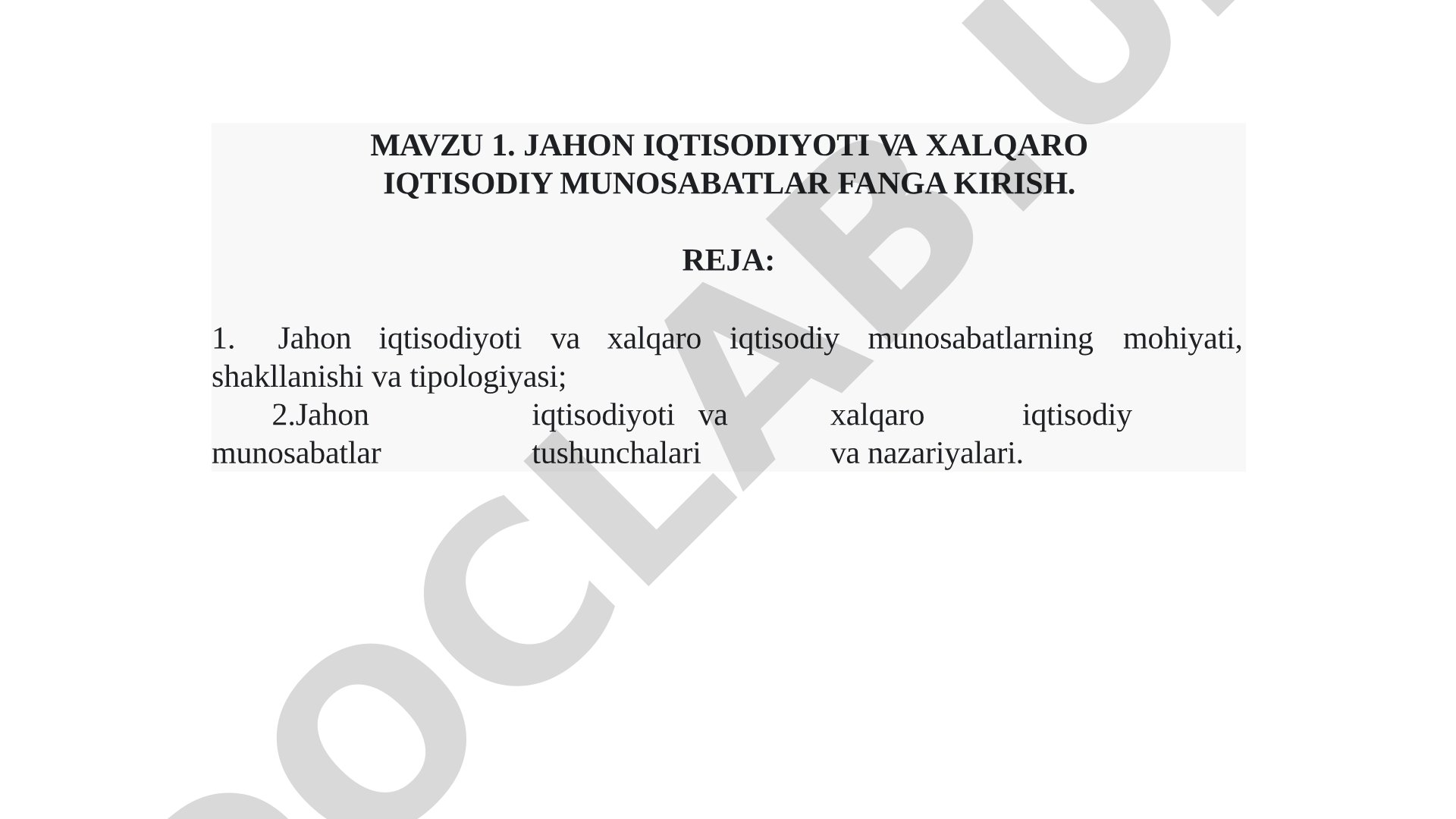 Jahon iqtisodiyoti va xalqaro iqtisodiy munosabatlar