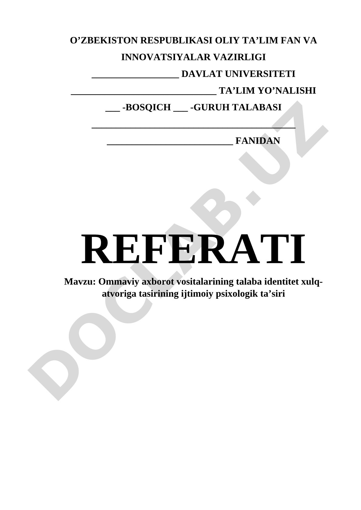 Ommaviy axborot vositalarining talaba identitetiga ta'siri