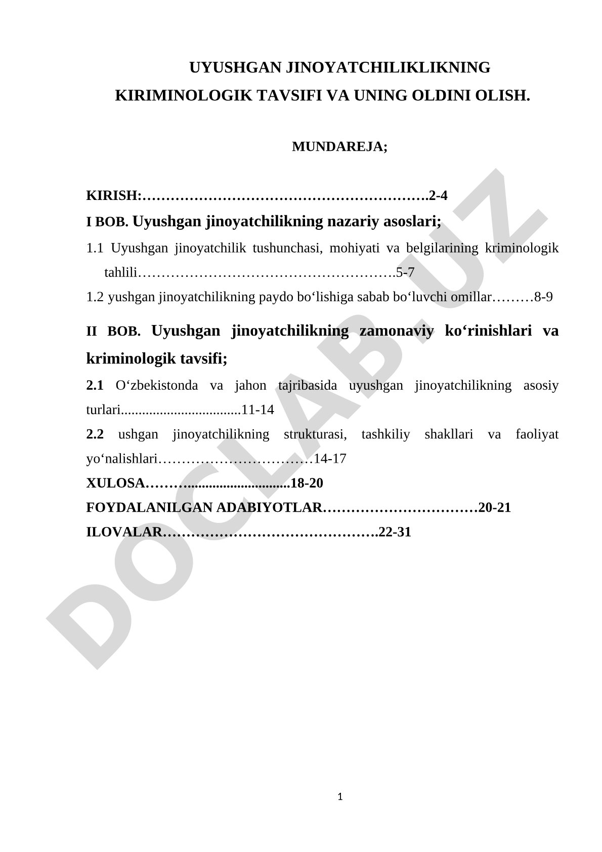Uyushgan Jinoyatchilik Kriminologik Tadqiqoti