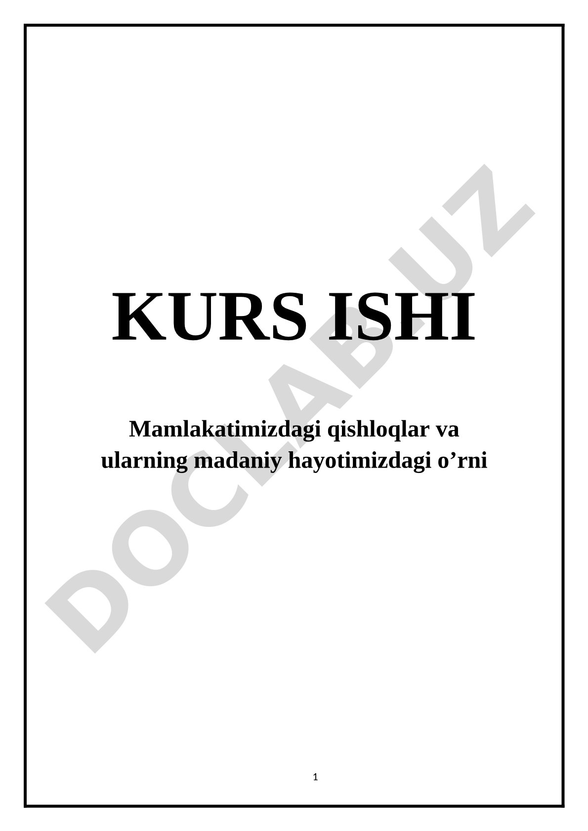 Qishloqlar va madaniyat kurs ishi