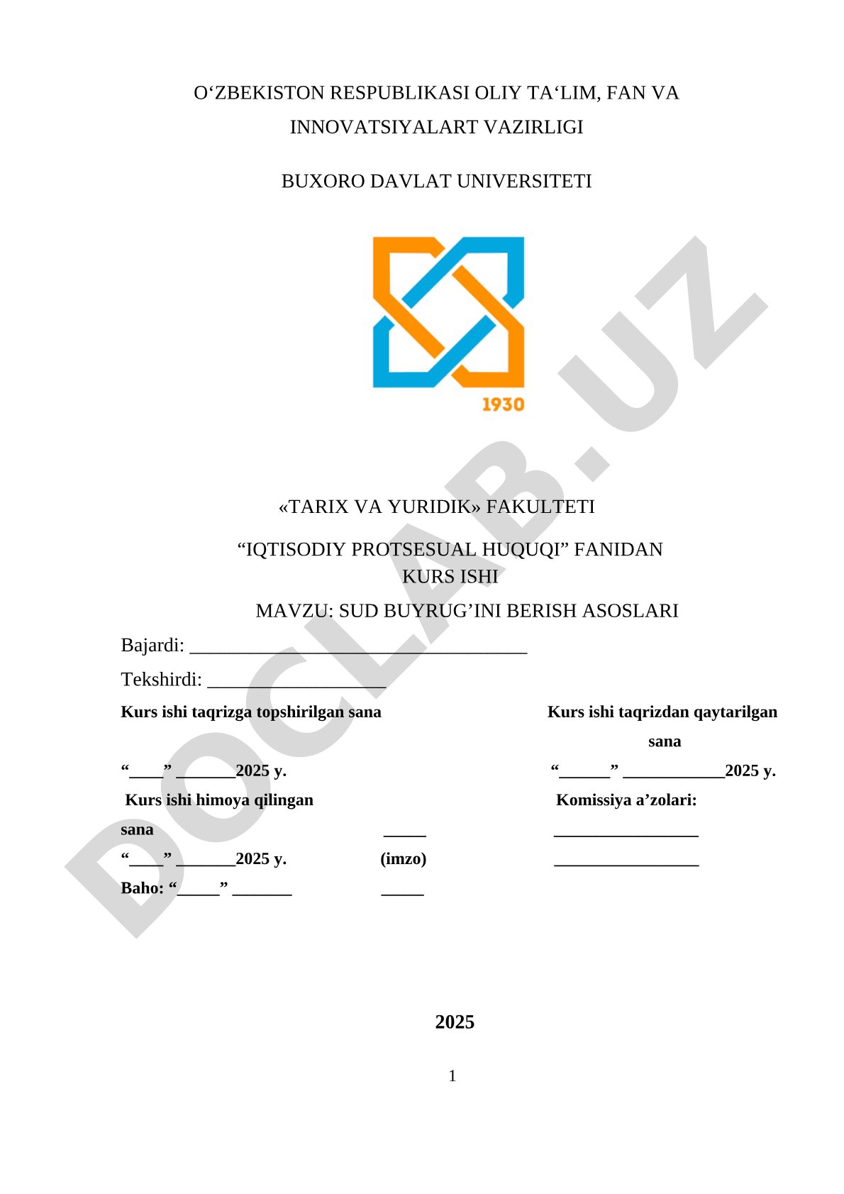 Sud Buyrug'ini Berish Asoslari