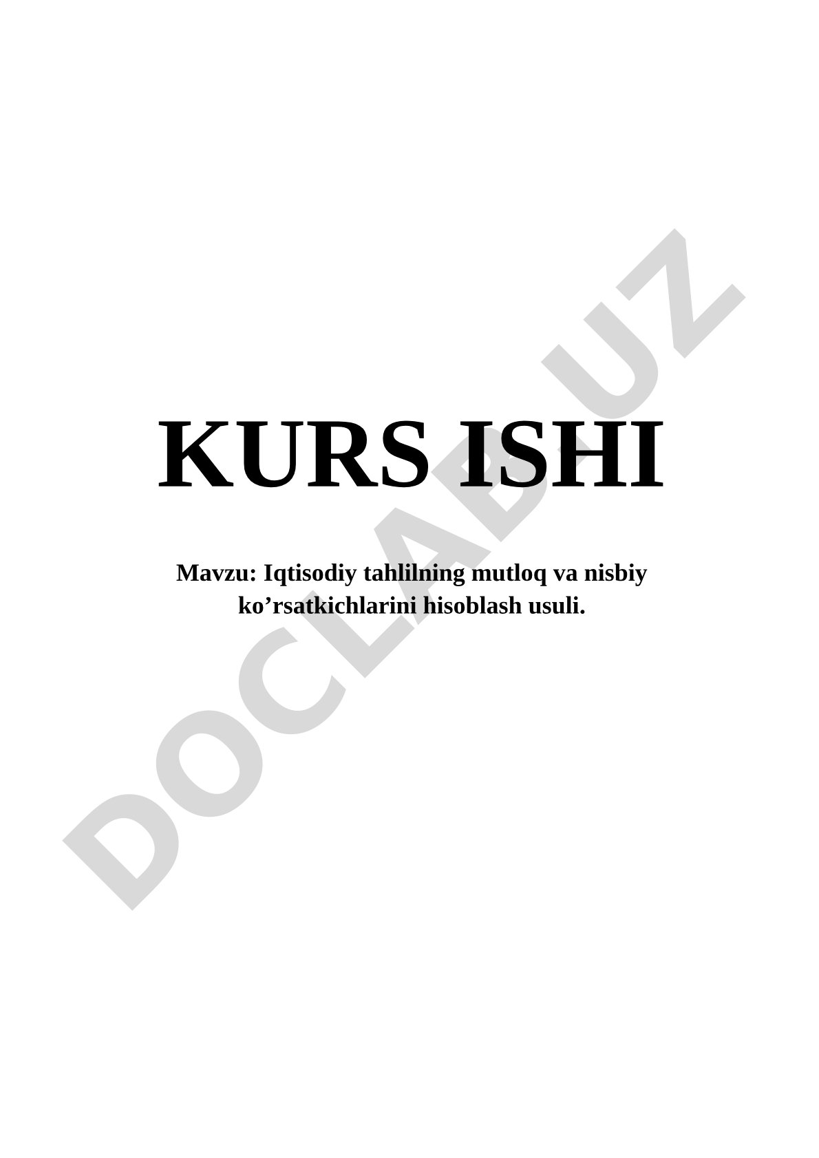 Iqtisodiy tahlil ko'rsatkichlari kurs ishi