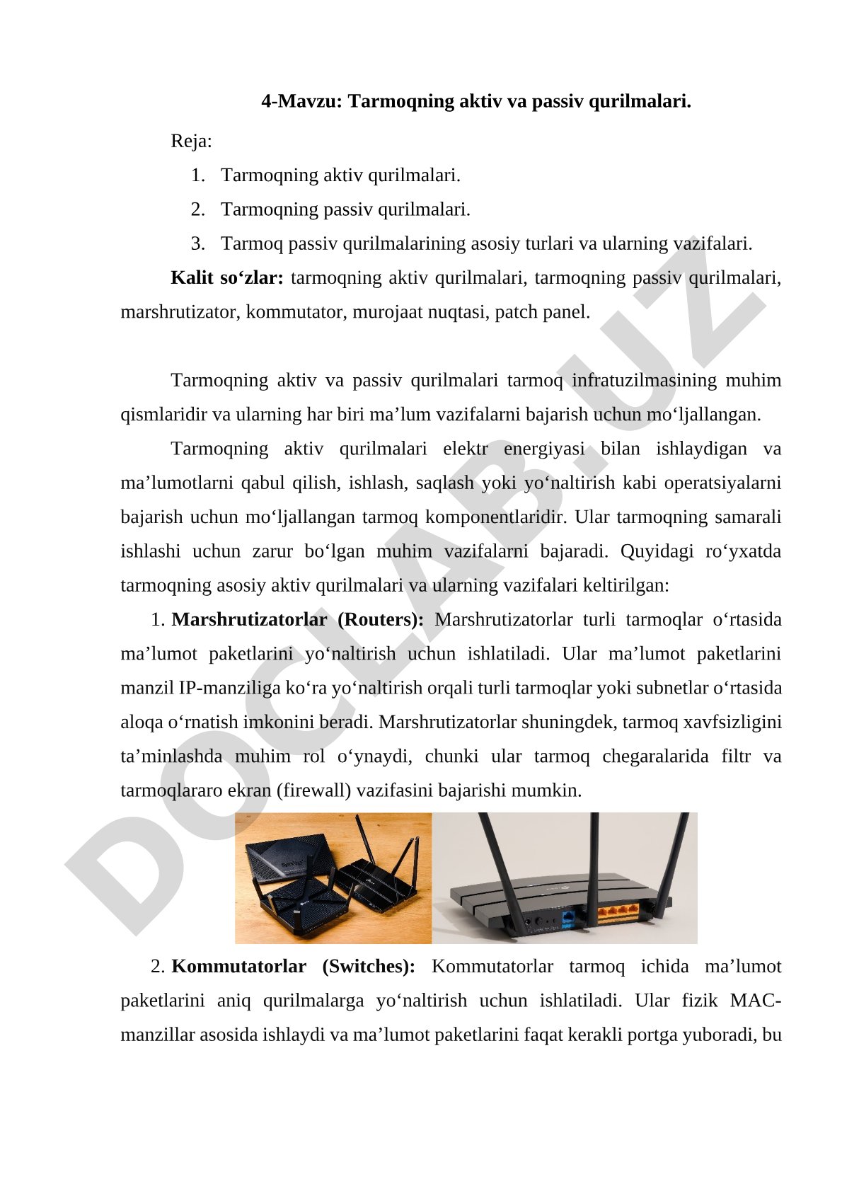 Tarmoq qurilmalari dars ishlanmasi