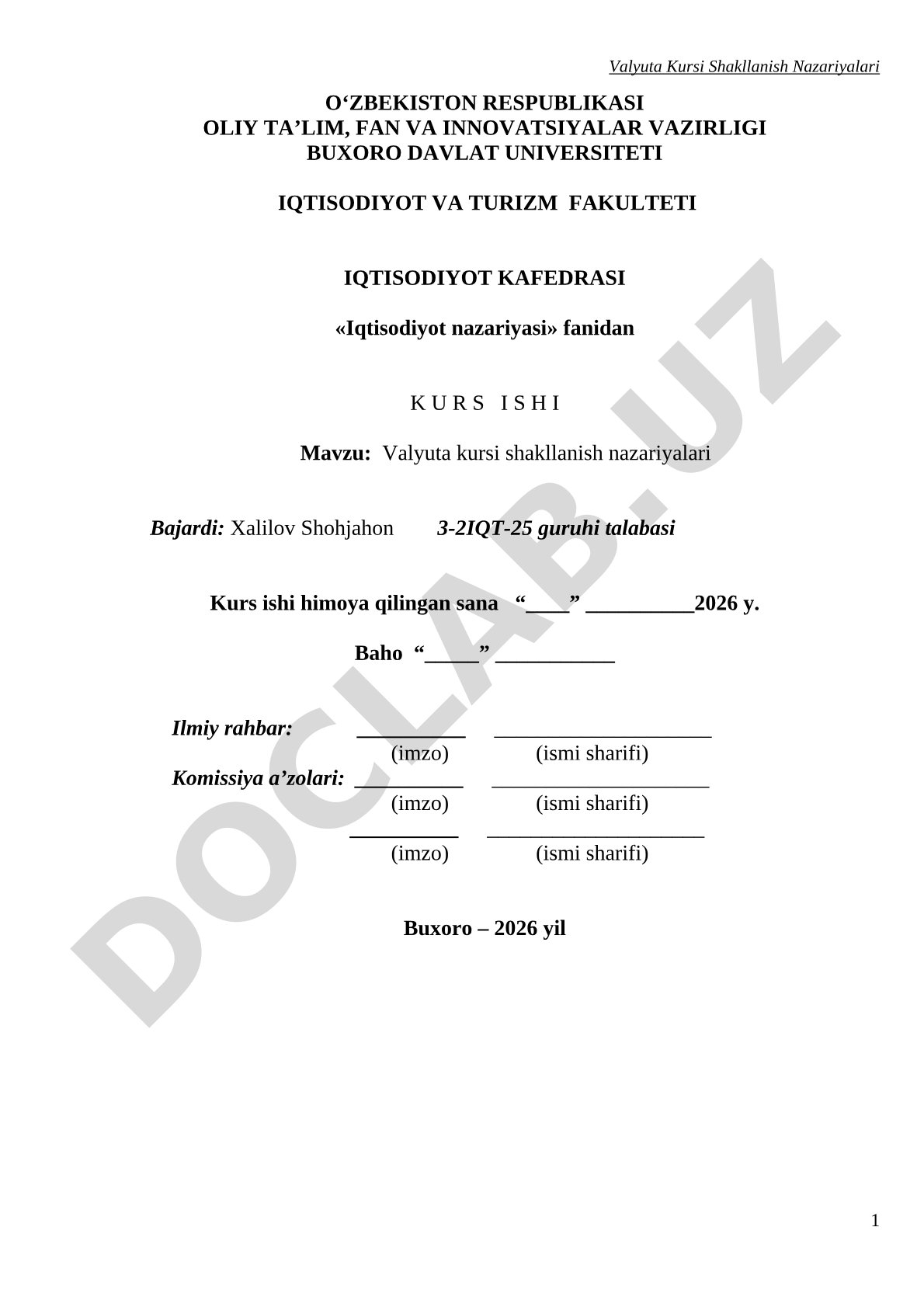 Valyuta kursi shakllanish nazariyalari