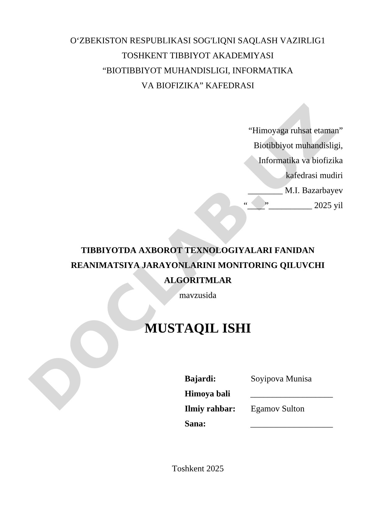 Reanimatsiya jarayonlarini monitoring qiluvchi algoritmlar