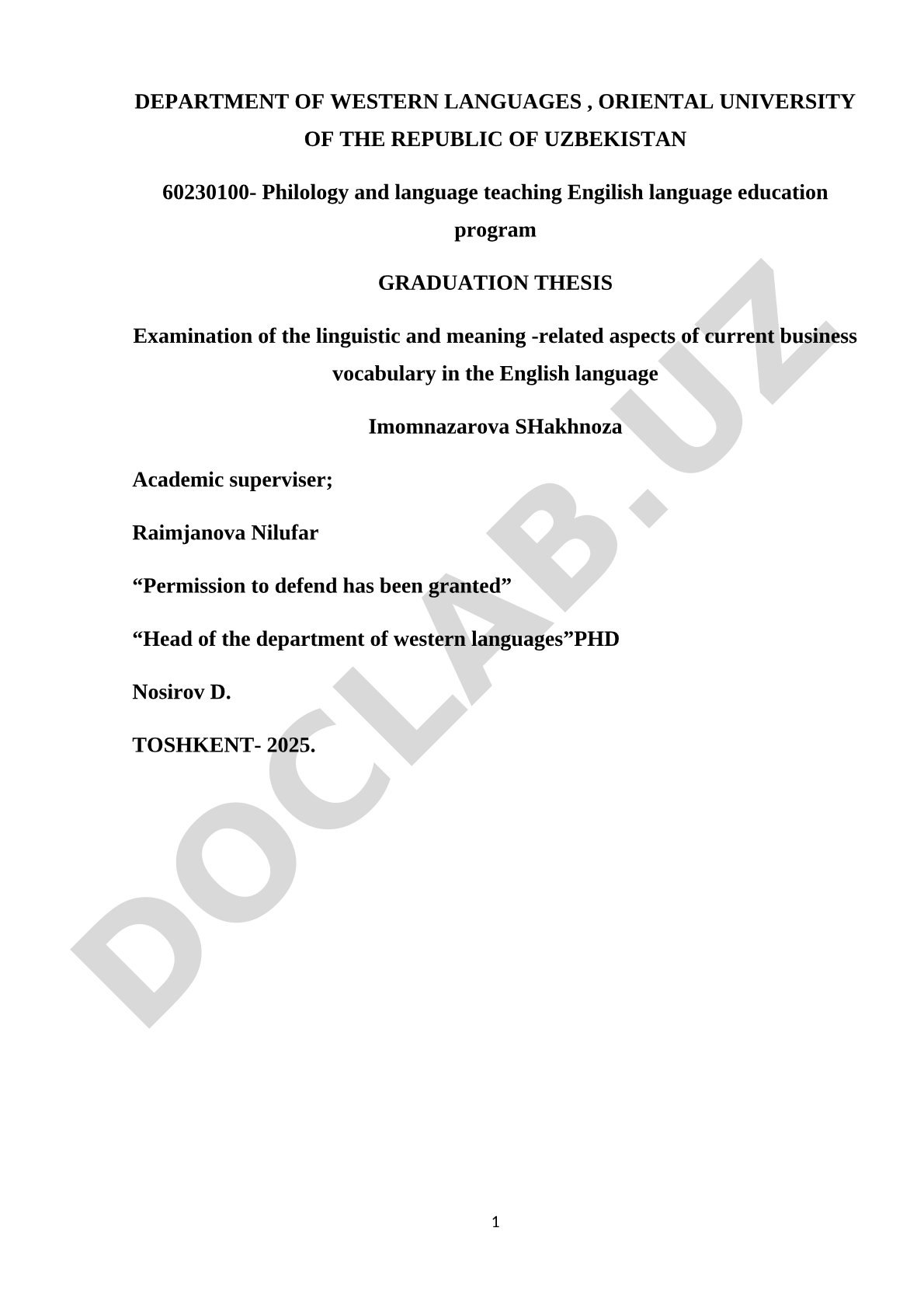 Examination of the linguistic and meaning-related aspects of current business vocabulary in the English language