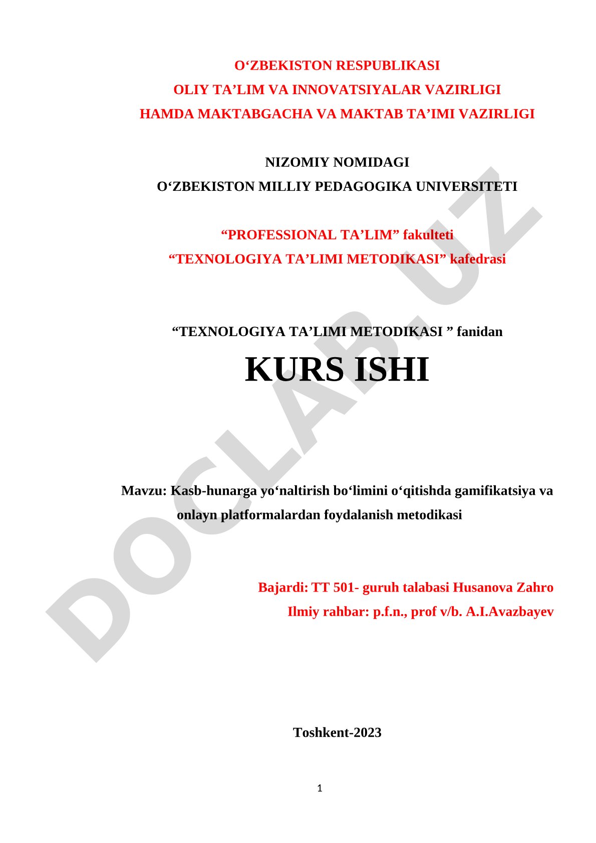 Kasb-hunarga yoʻnaltirish boʻlimini oʻqitishda gamifikatsiya va onlayn platformalardan foydalanish metodikasi