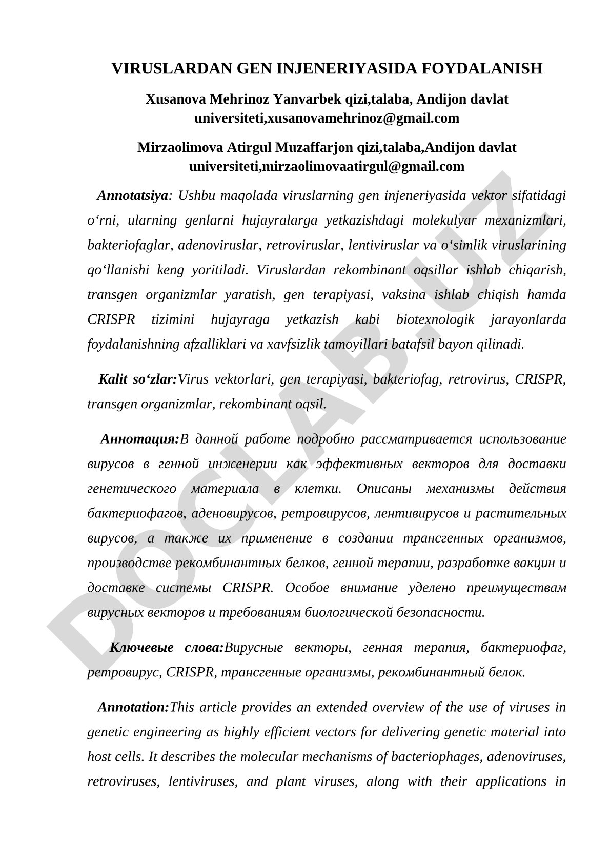 Viruslardan gen injeneriyasida foydalanish
