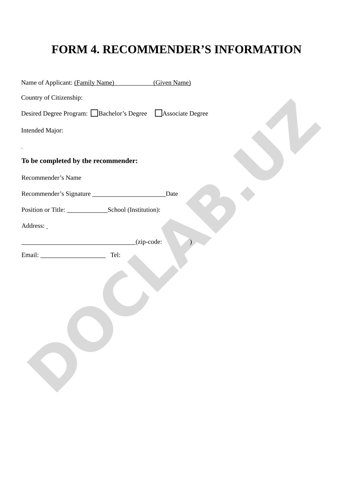 Recommender's Information Form