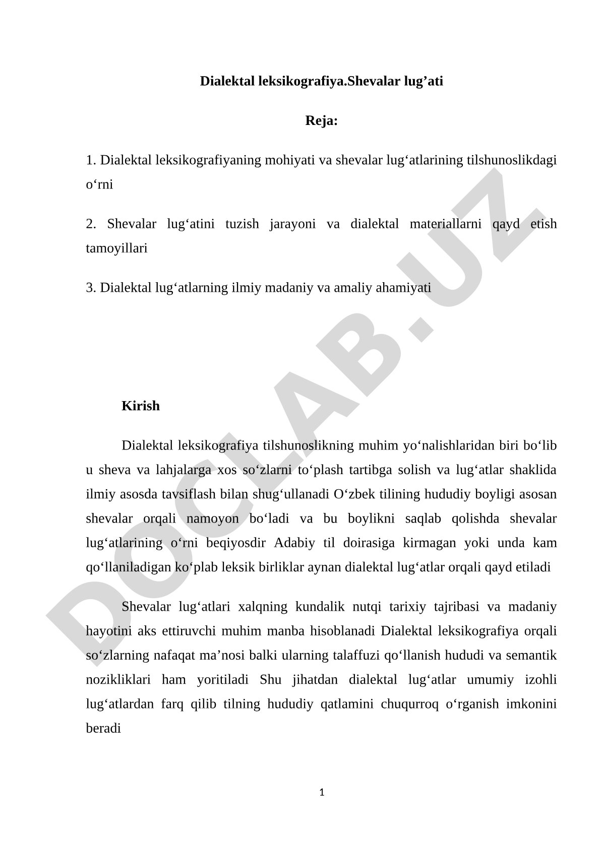 Dialektal leksikografiya. Shevalar lug'ati