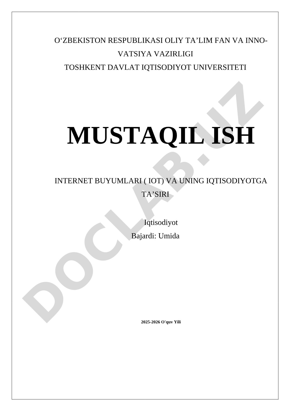 Internet Buyumlari (IoT) va uning iqtisodiyotga ta'siri