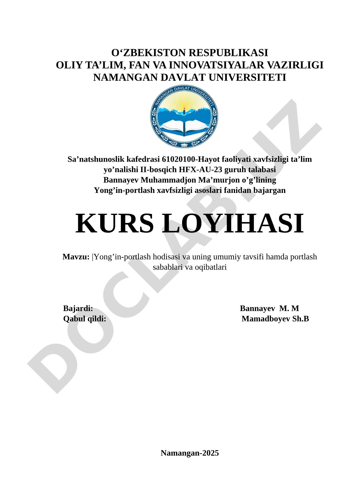 Yong'in-portlash hodisasi va uning umumiy tavsifi hamda portlash sabablari va oqibatlari
