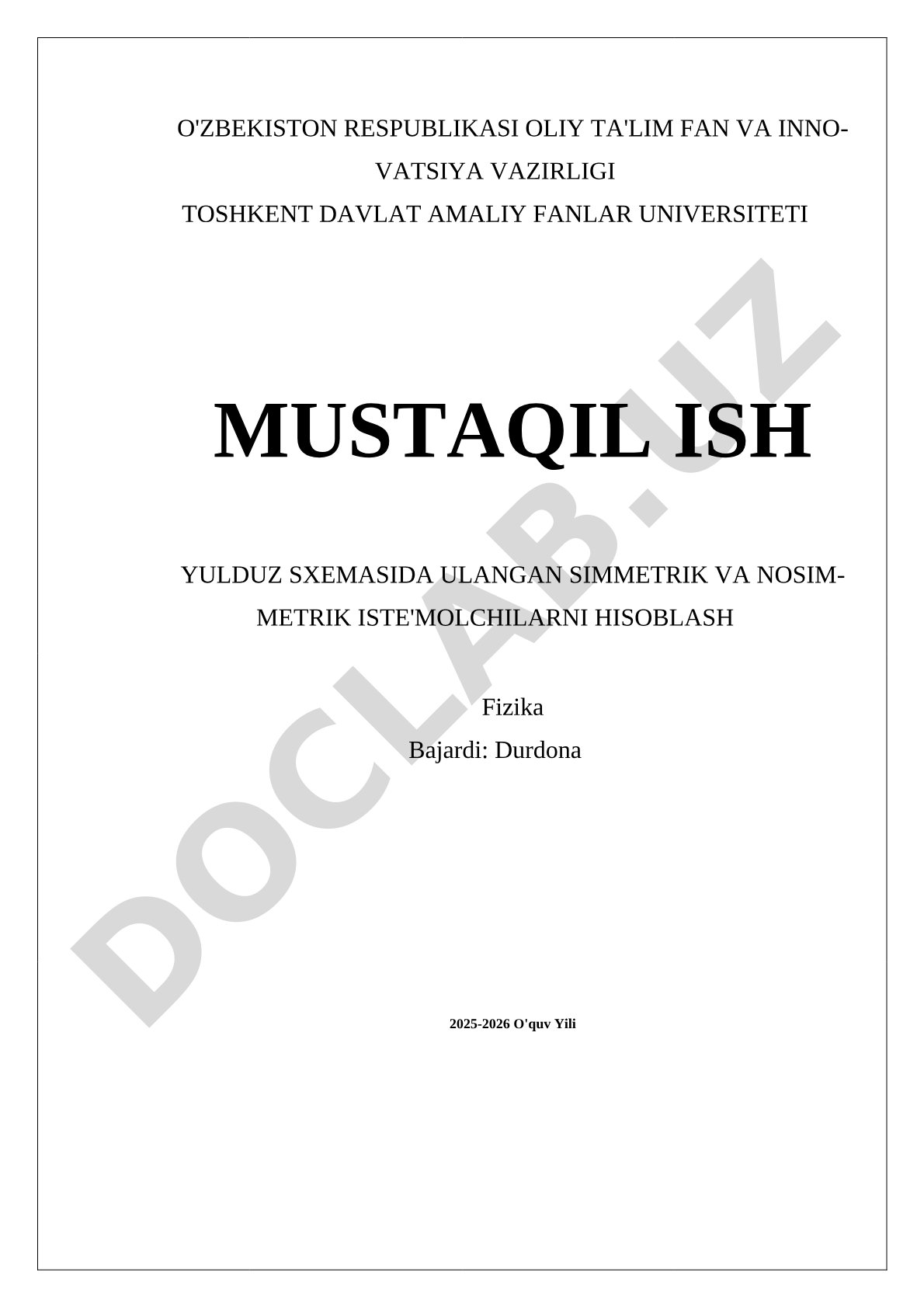 Yulduz sxemasida ulangan simmetrik va nosimmetrik iste'molchilarni hisoblash
