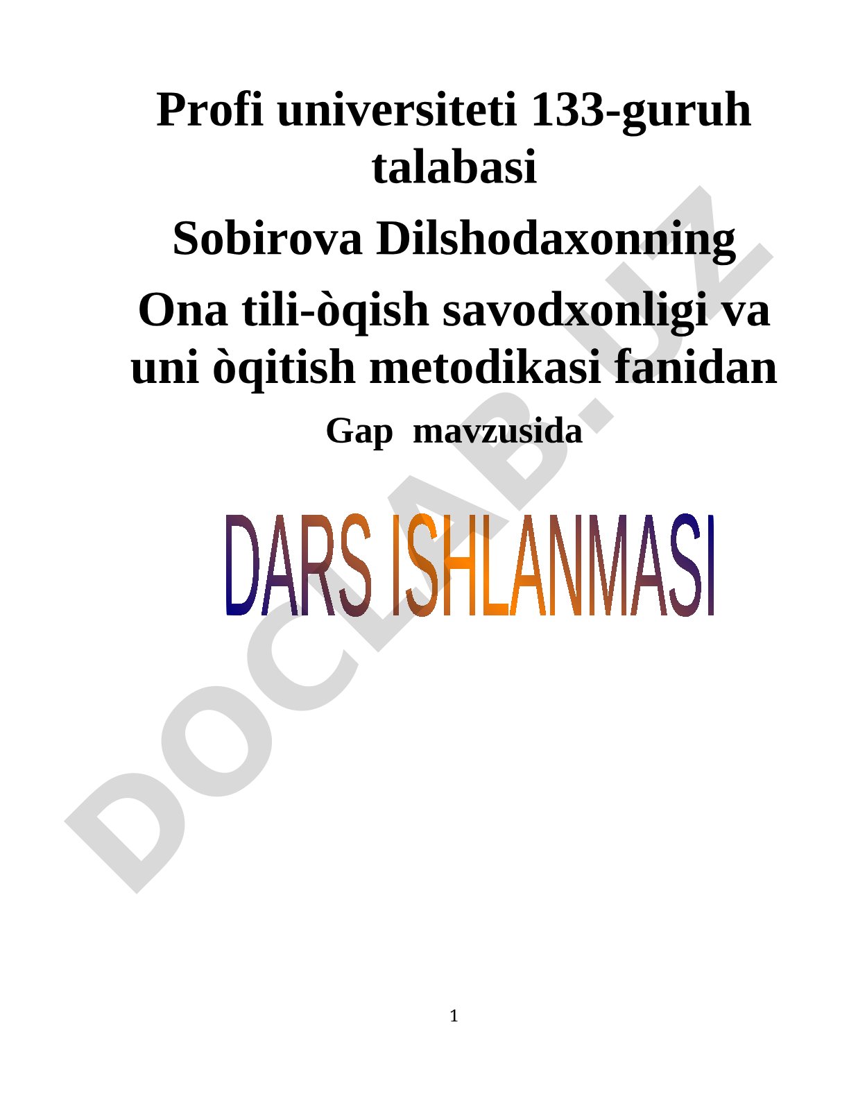 Gap mavzusida darsning texnologik xaritasi