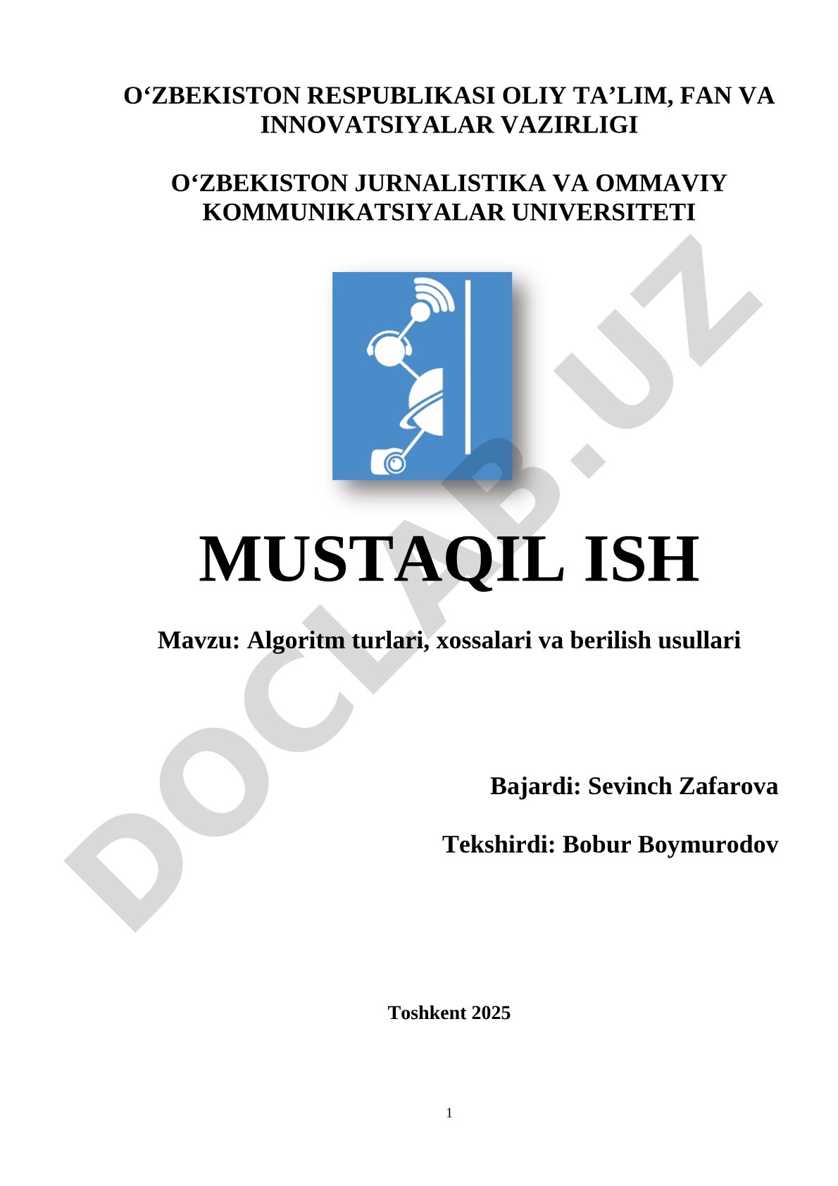 Algoritm turlari, xossalari va berilish usullari