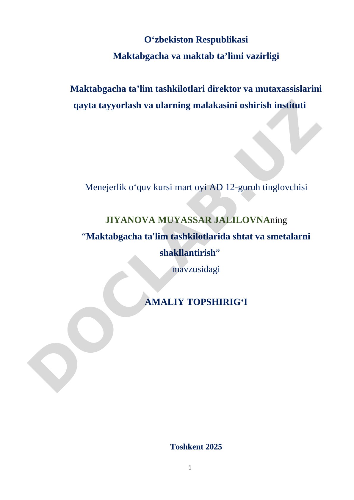 Maktabgacha ta'lim tashkilotlarida shtat va smetalarni shakllantirish