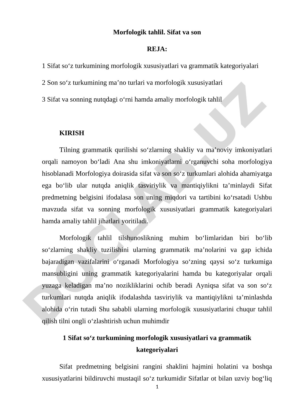 Morfologik tahlil. Sifat va son