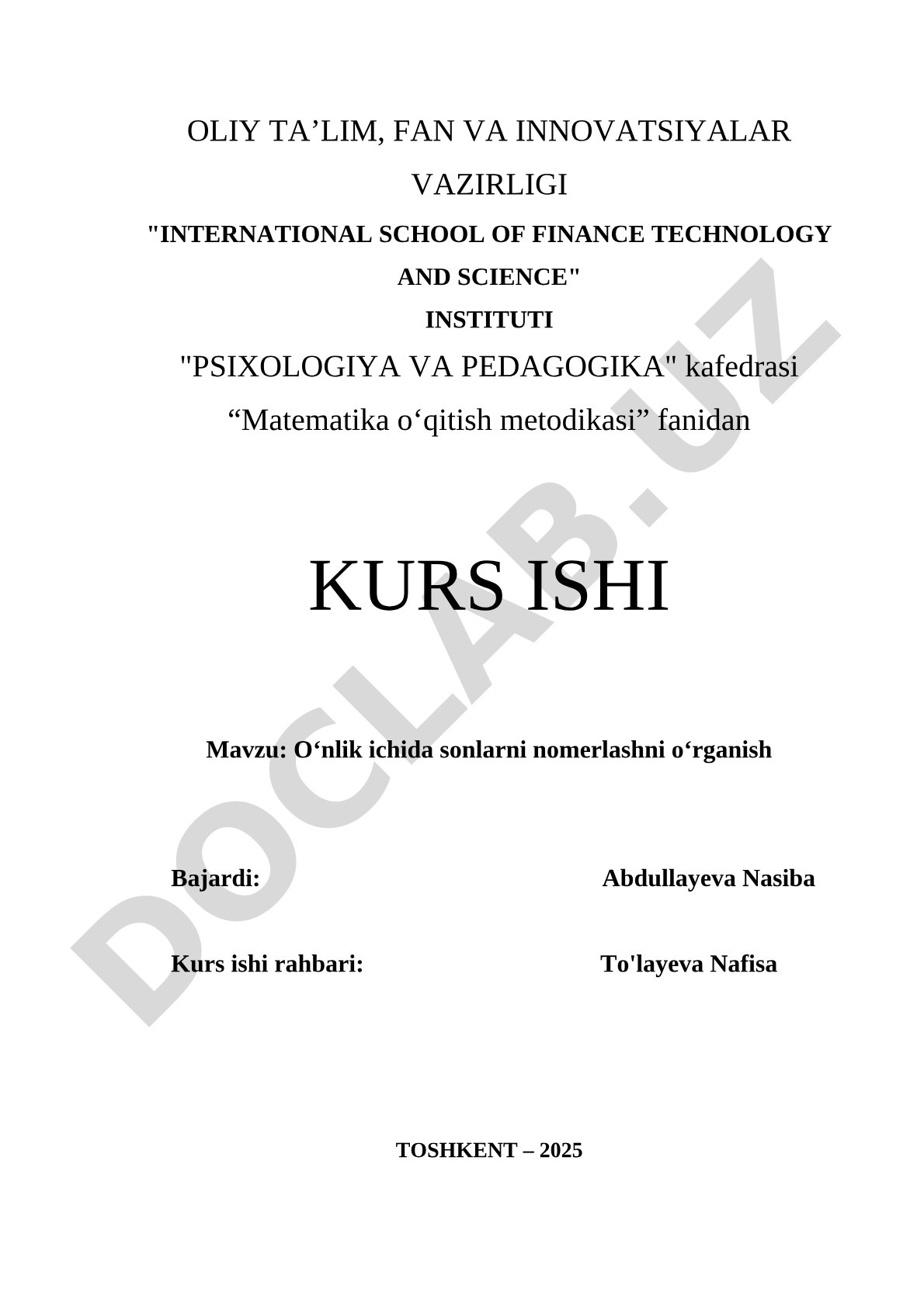 O'nlik ichida sonlarni nomerlashni o'rganish