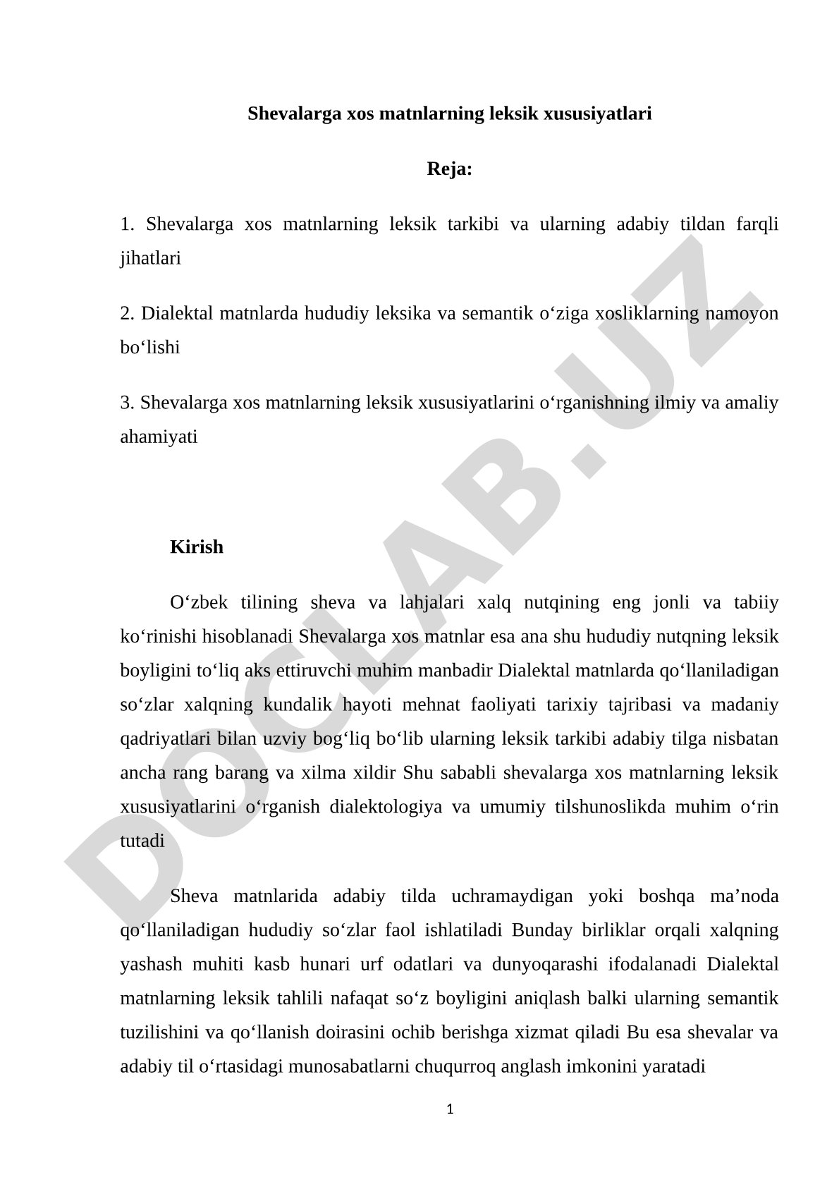 Shevalarga xos matnlarning leksik xususiyatlari