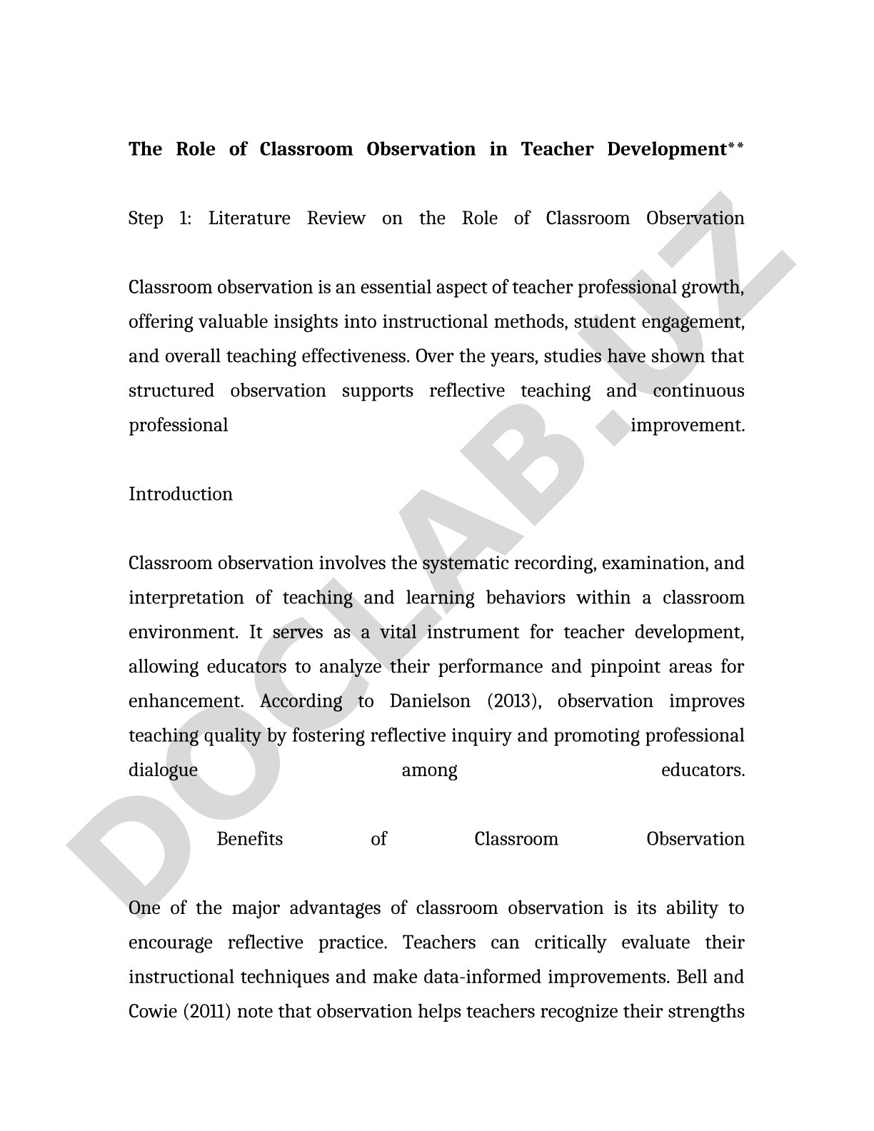 The Role of Classroom Observation in Teacher Development