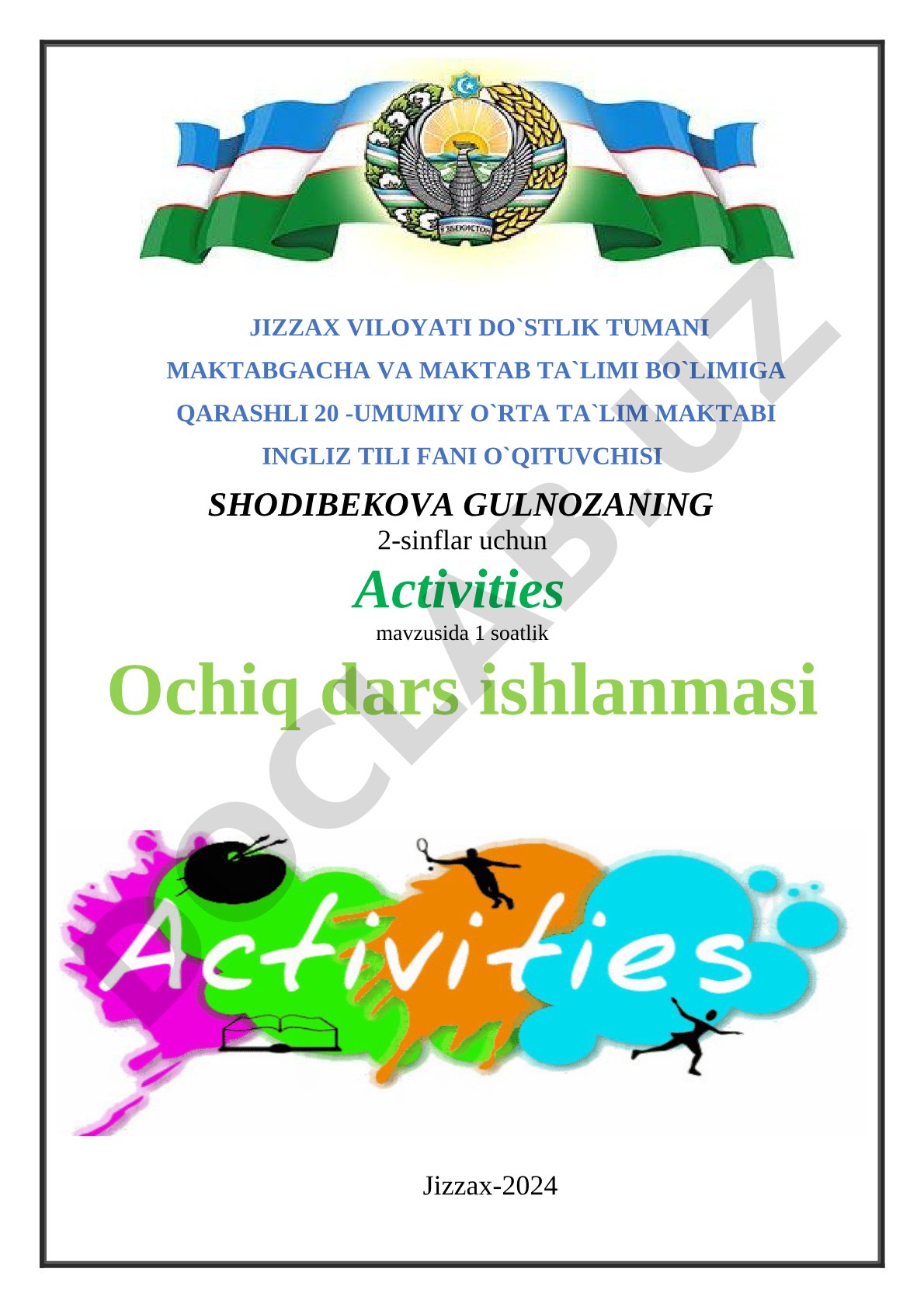 Activities mavzusida ochiq dars ishlanmasi