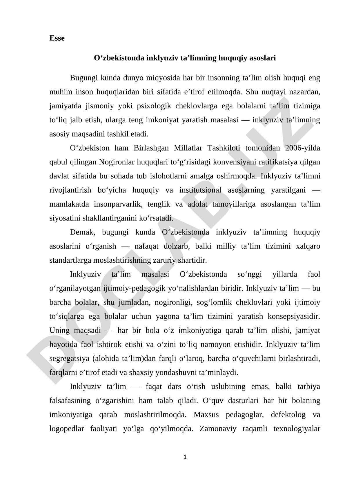 Oʻzbekistonda inklyuziv taʼlimning huquqiy asoslari