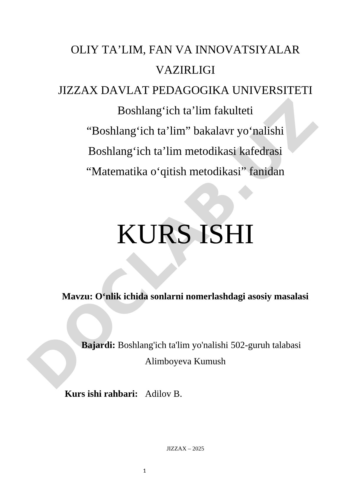 O‘nlik ichida sonlarni nomerlashdagi asosiy masalasi