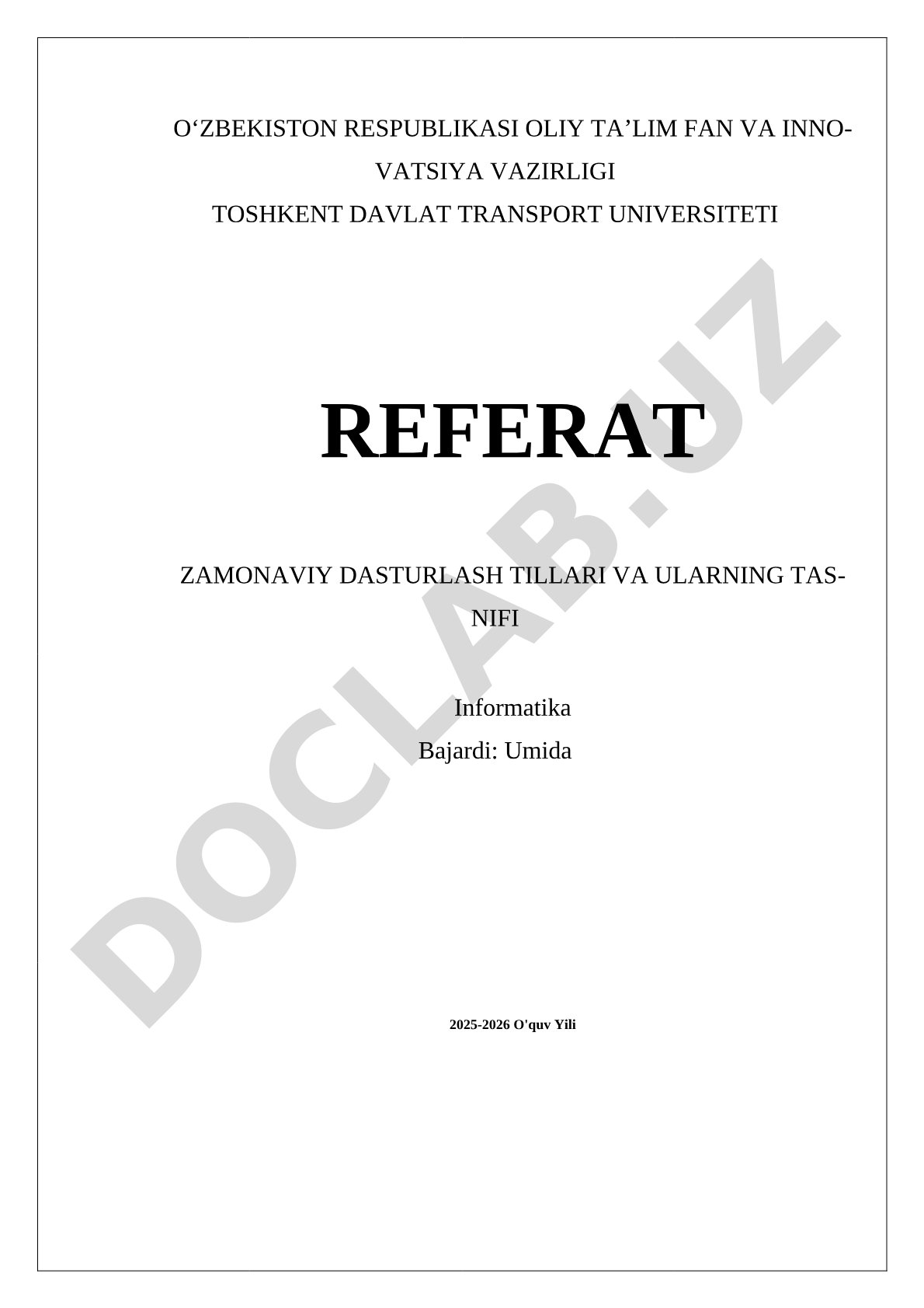 Zamonaviy dasturlash tillari va ularning tasnifi