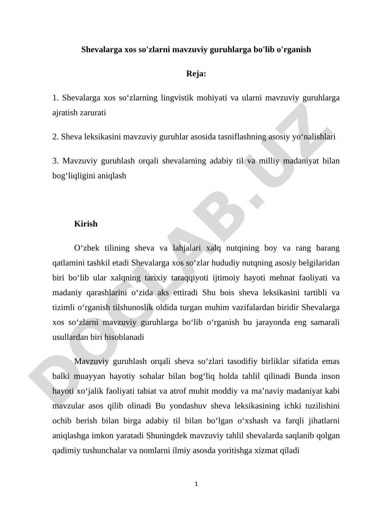 Shevalarga xos so'zlarni mavzuviy guruhlarga bo'lib o'rganish