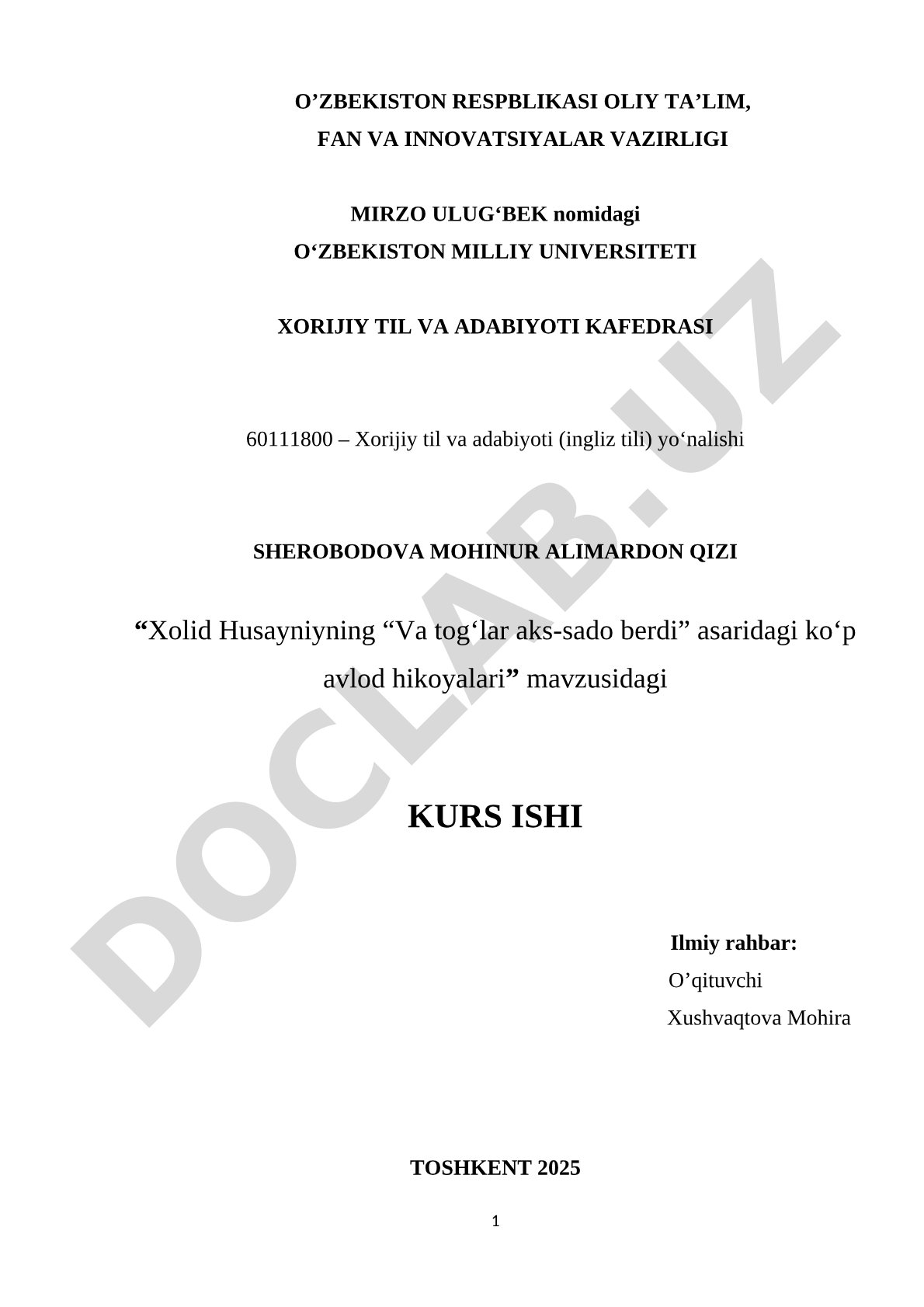 Xolid Husayniyning “Va tog‘lar aks-sado berdi” asaridagi ko‘p avlod hikoyalari