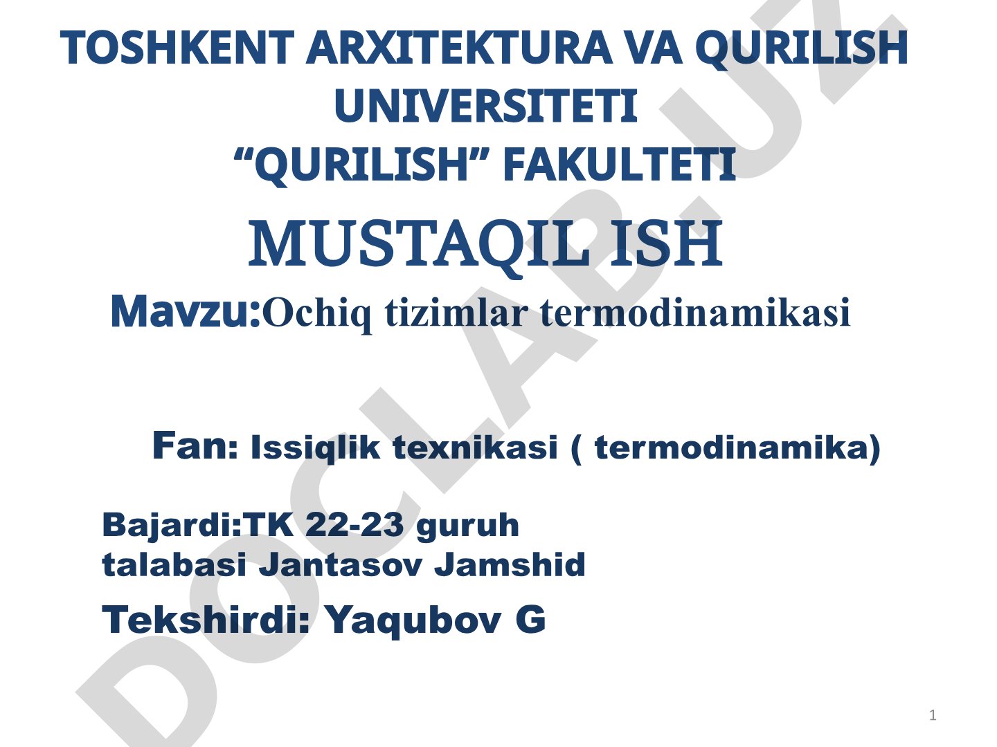 Ochiq tizimlar termodinamikasi