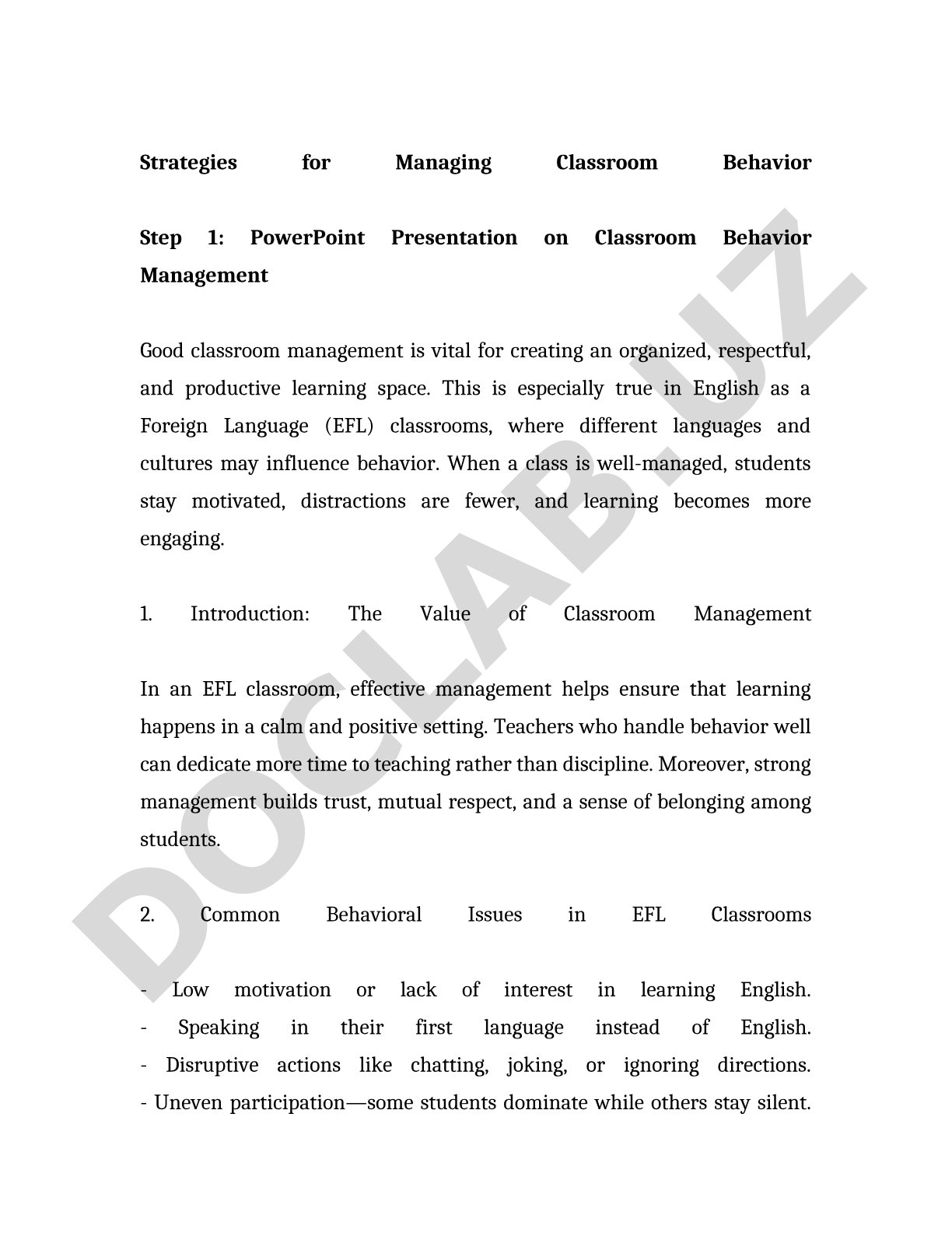 Strategies for Managing Classroom Behavior