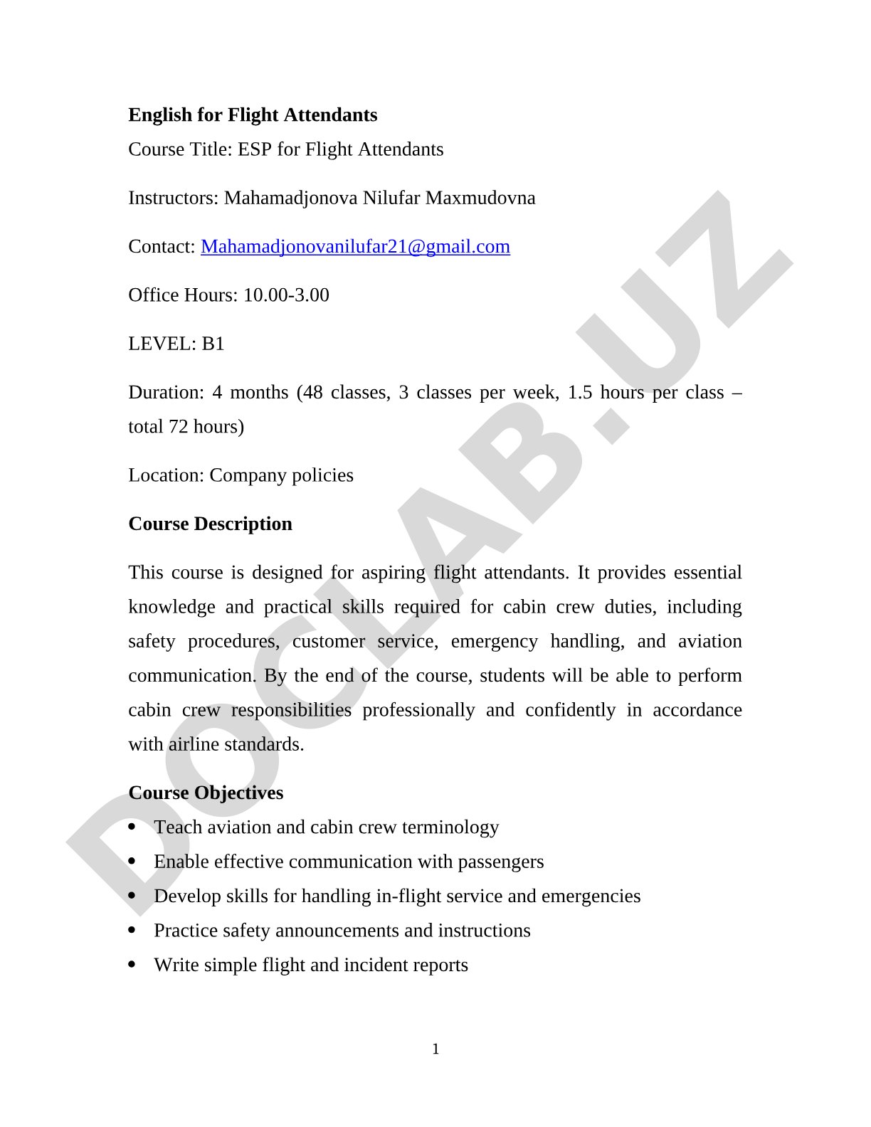 English for Flight Attendants Course