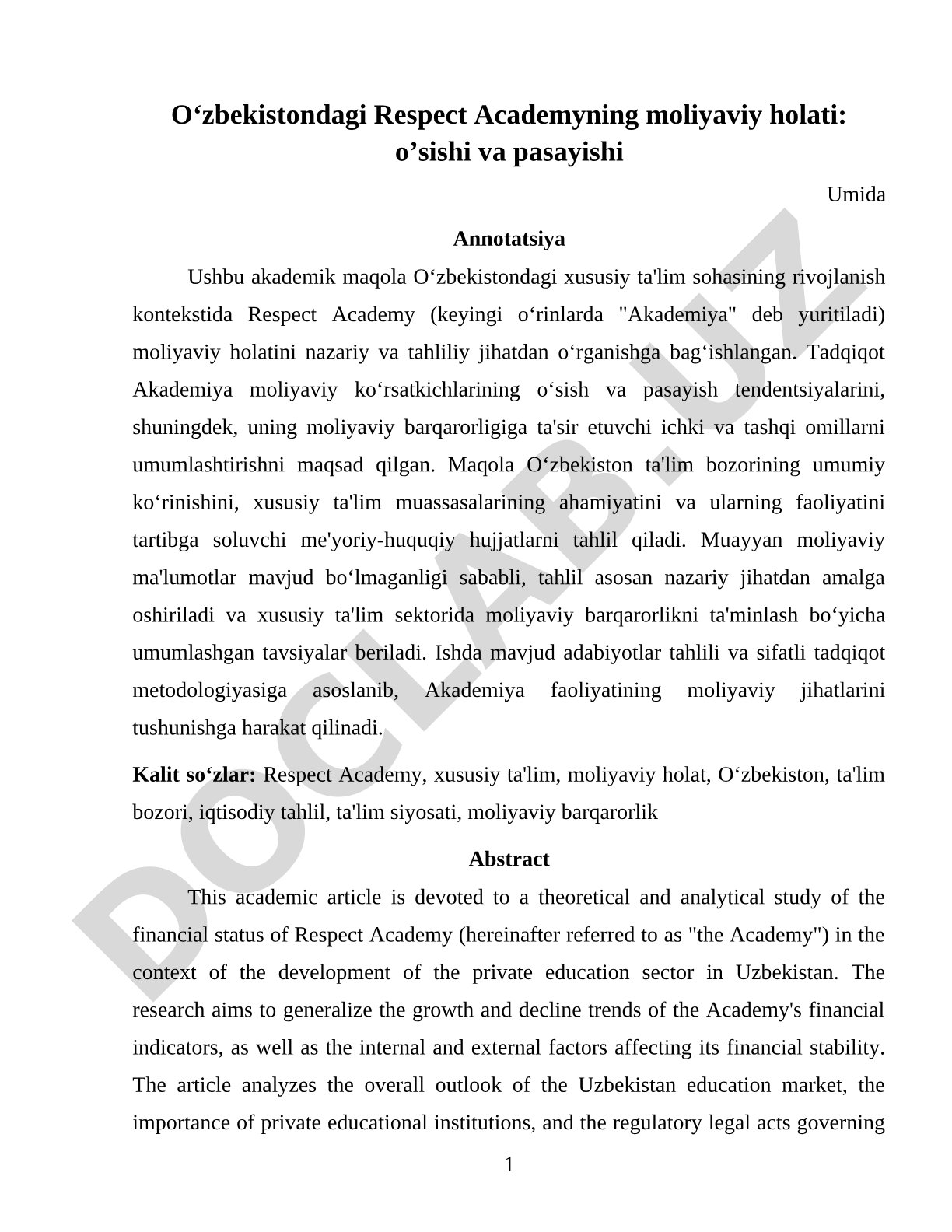 Respect Academy moliyaviy holati: o'sishi va pasayishi