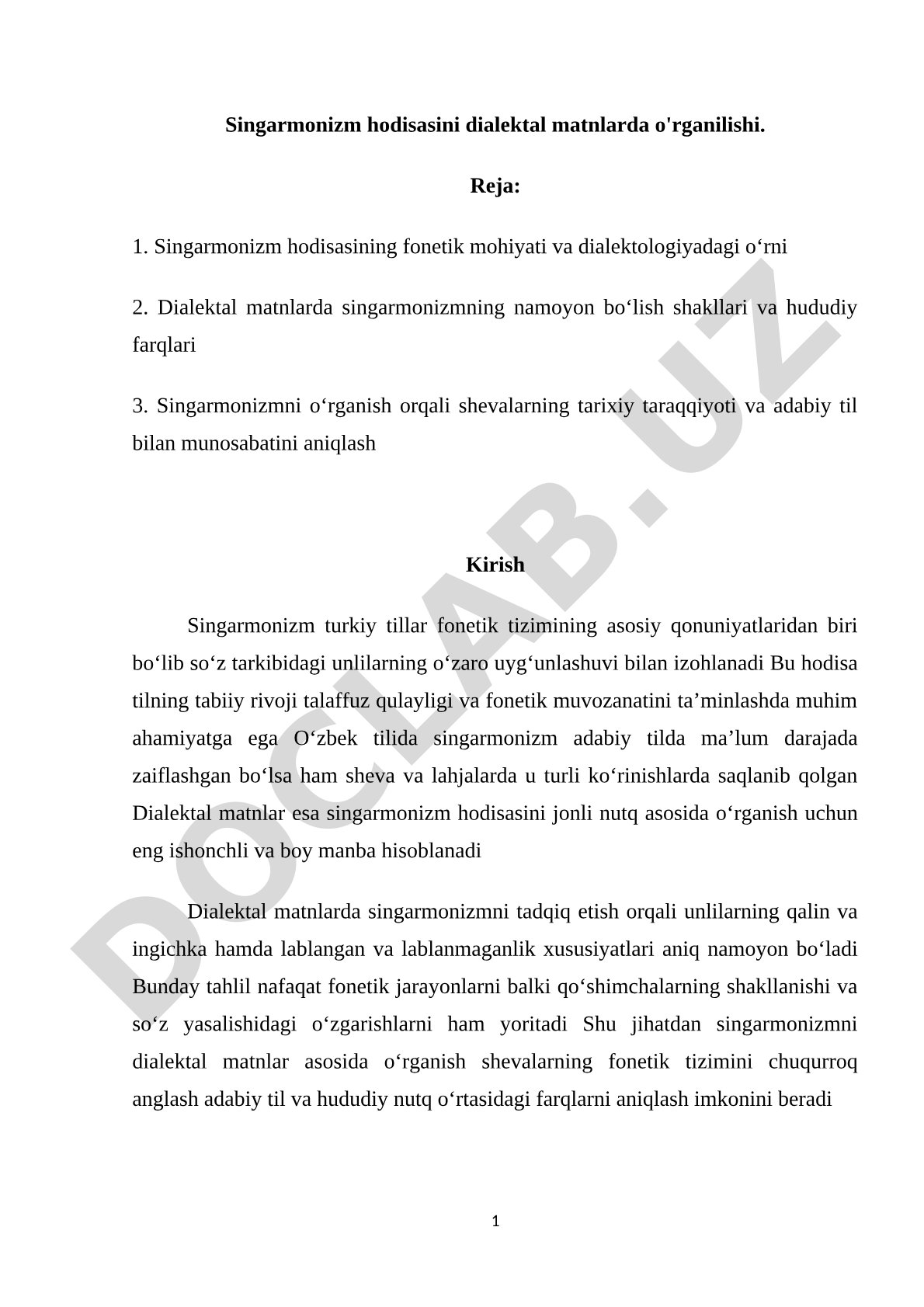 Singarmonizm hodisasini dialektal matnlarda o'rganilishi