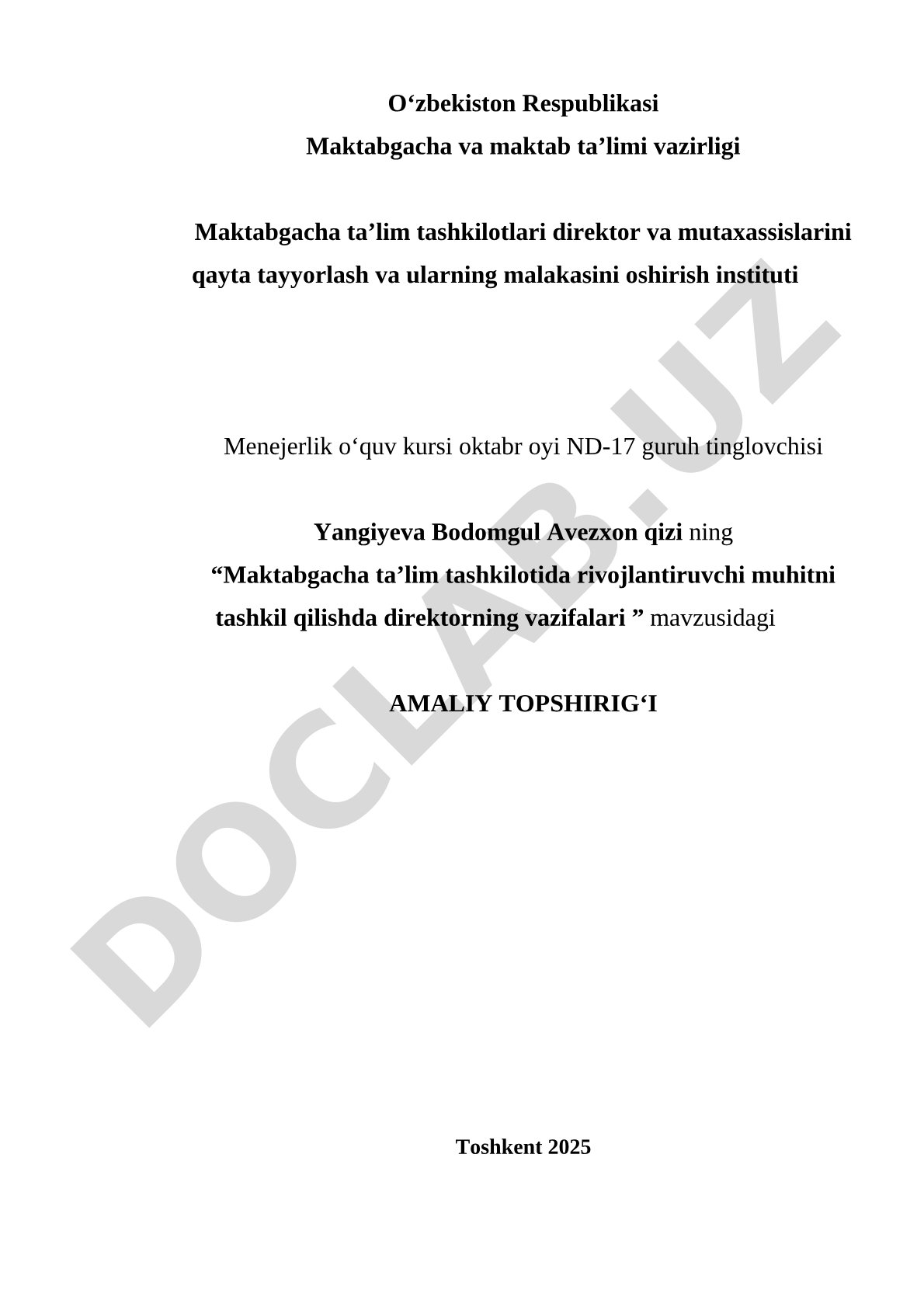 Maktabgacha ta’lim tashkilotida rivojlantiruvchi muhitni tashkil qilishda direktorning vazifalari