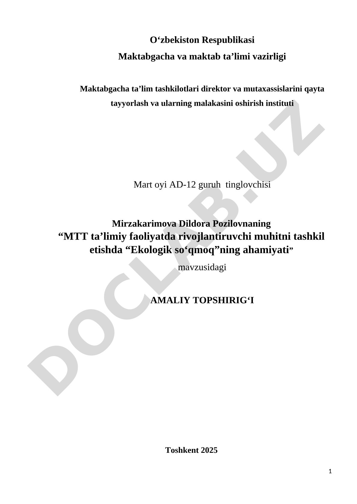 MTT ta’limiy faoliyatda rivojlantiruvchi muhitni tashkil etishda “Ekologik so‘qmoq”ning ahamiyati
