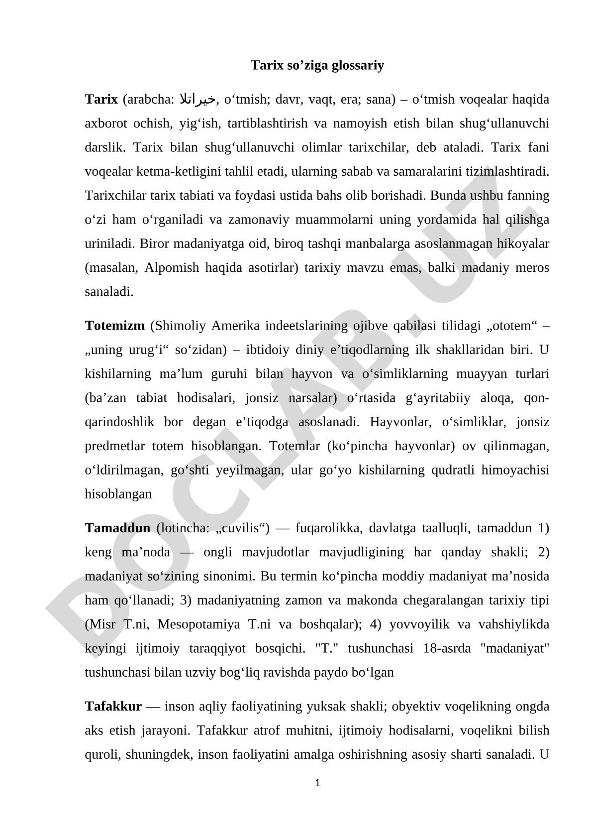 Tarix so'ziga glossariy